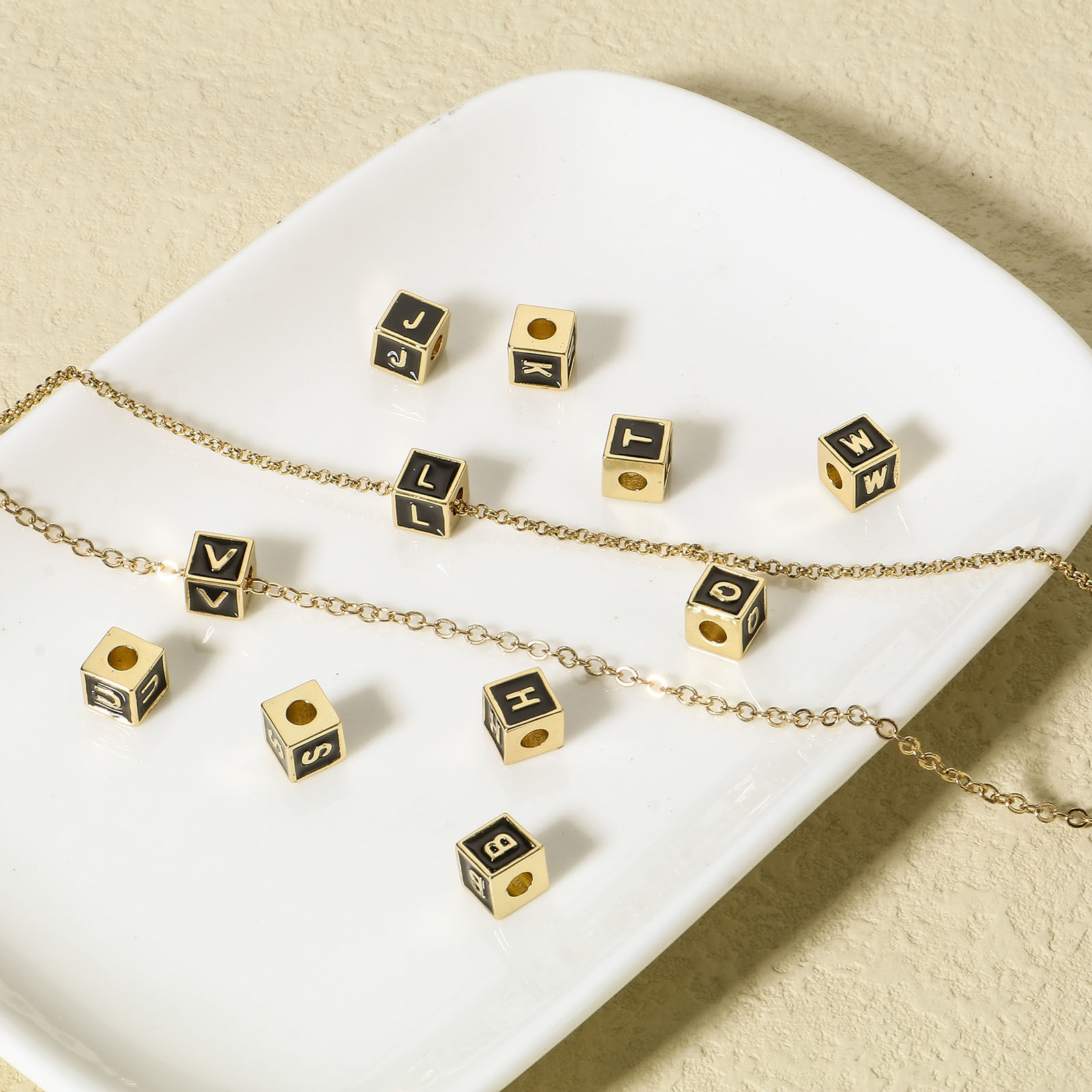 Picture of Brass Simple Beads For DIY Jewelry Making 18K Real Gold Plated Multicolor Cube Initial Alphabet/ Capital Letter Enamel Message " A-Z "