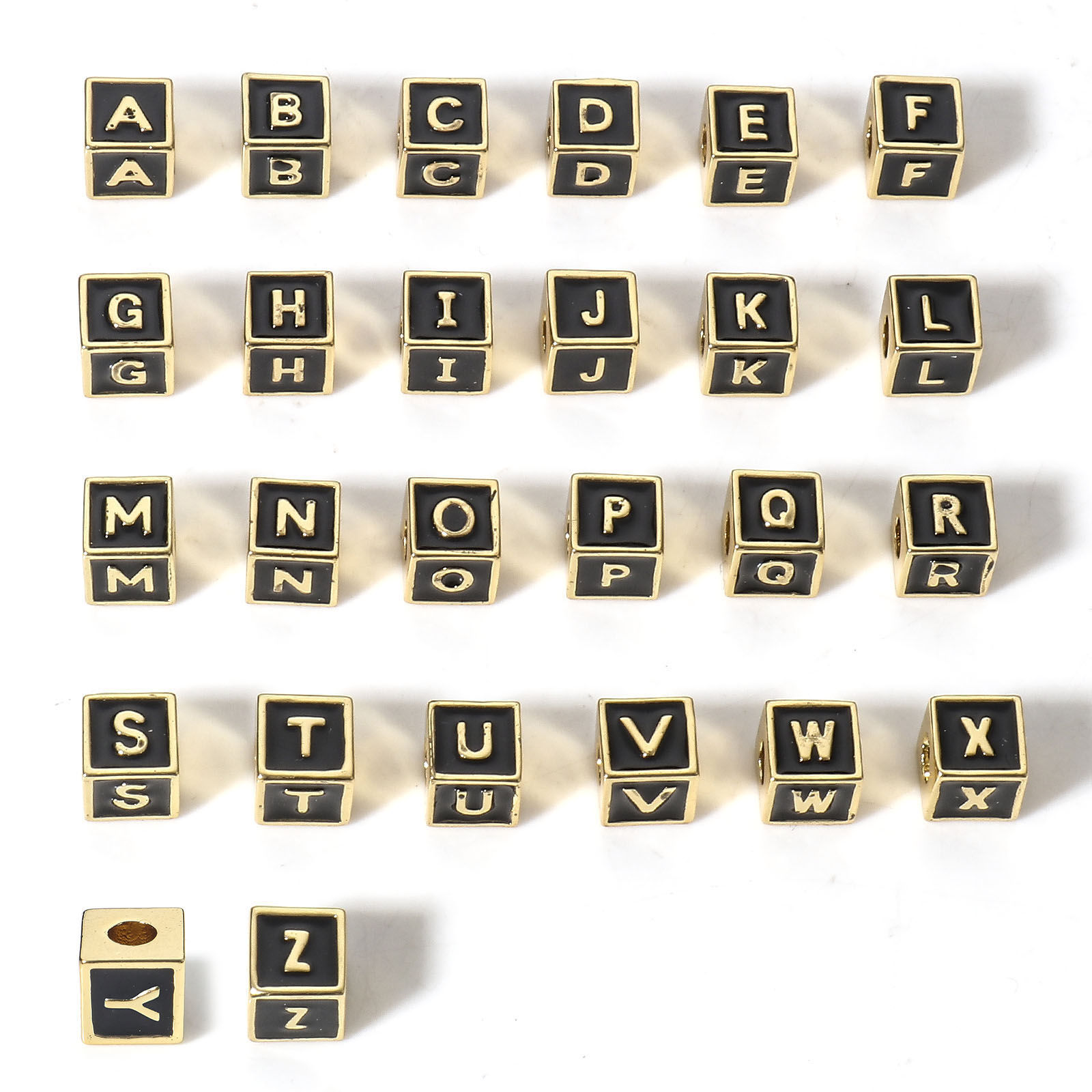 Picture of Brass Simple Beads For DIY Jewelry Making 18K Real Gold Plated Multicolor Cube Initial Alphabet/ Capital Letter Enamel Message " A-Z "