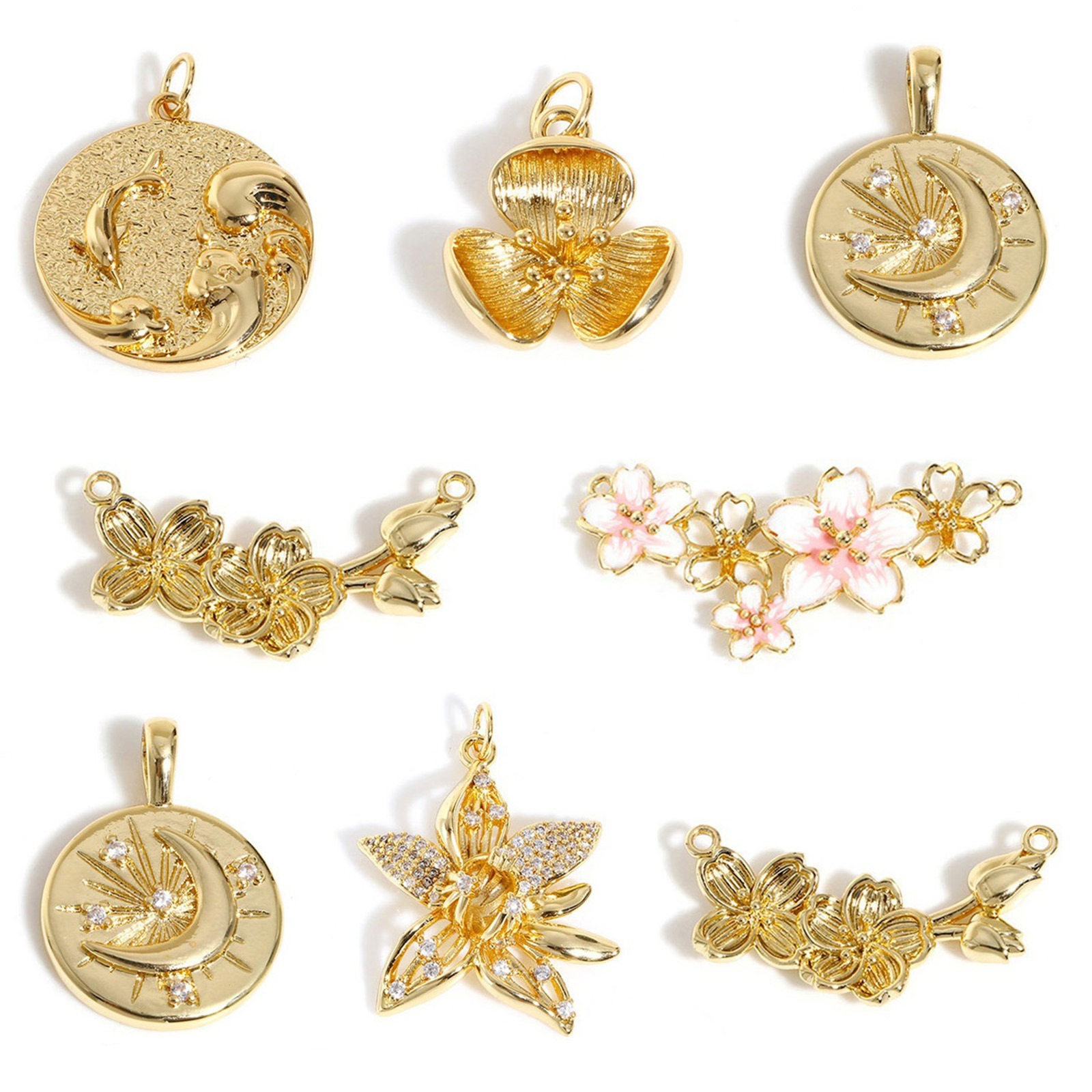 Picture of Brass Charms Real Gold Plated Flower