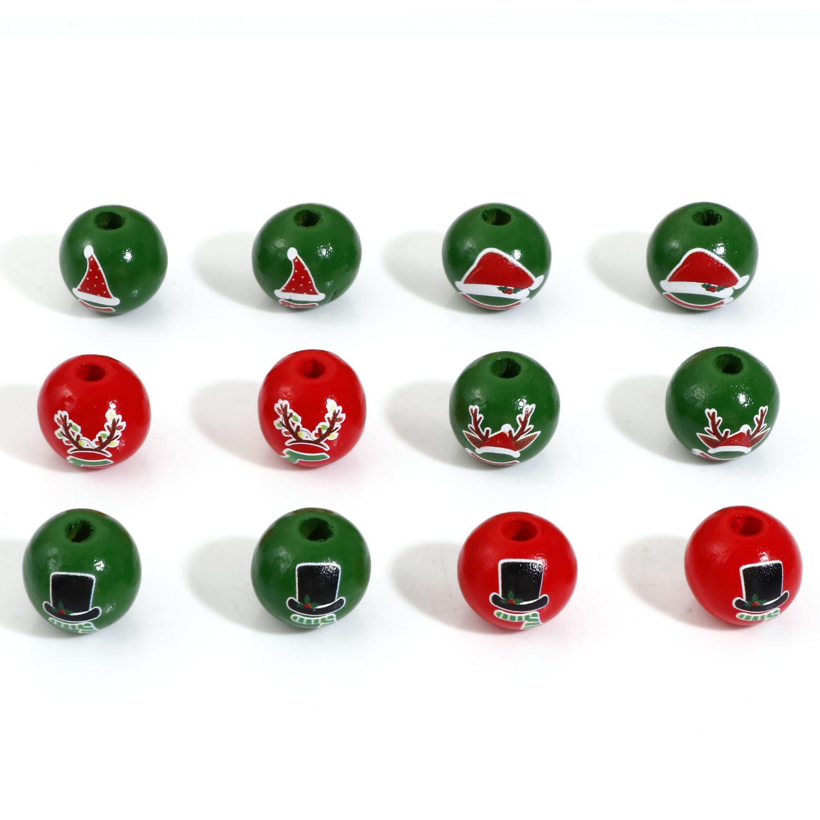 Picture of Natural Wood Spacer Beads For DIY Jewelry Making Round Multicolor Christmas Hats About 16mm Dia.