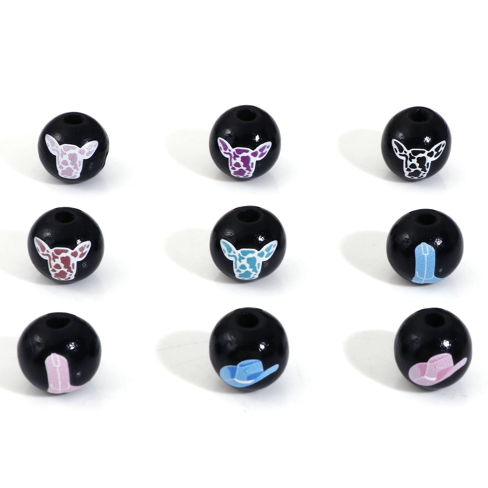 Picture of Natural Wood West Cowboy Spacer Beads For DIY Jewelry Making Round Black Taren About 16mm Dia.