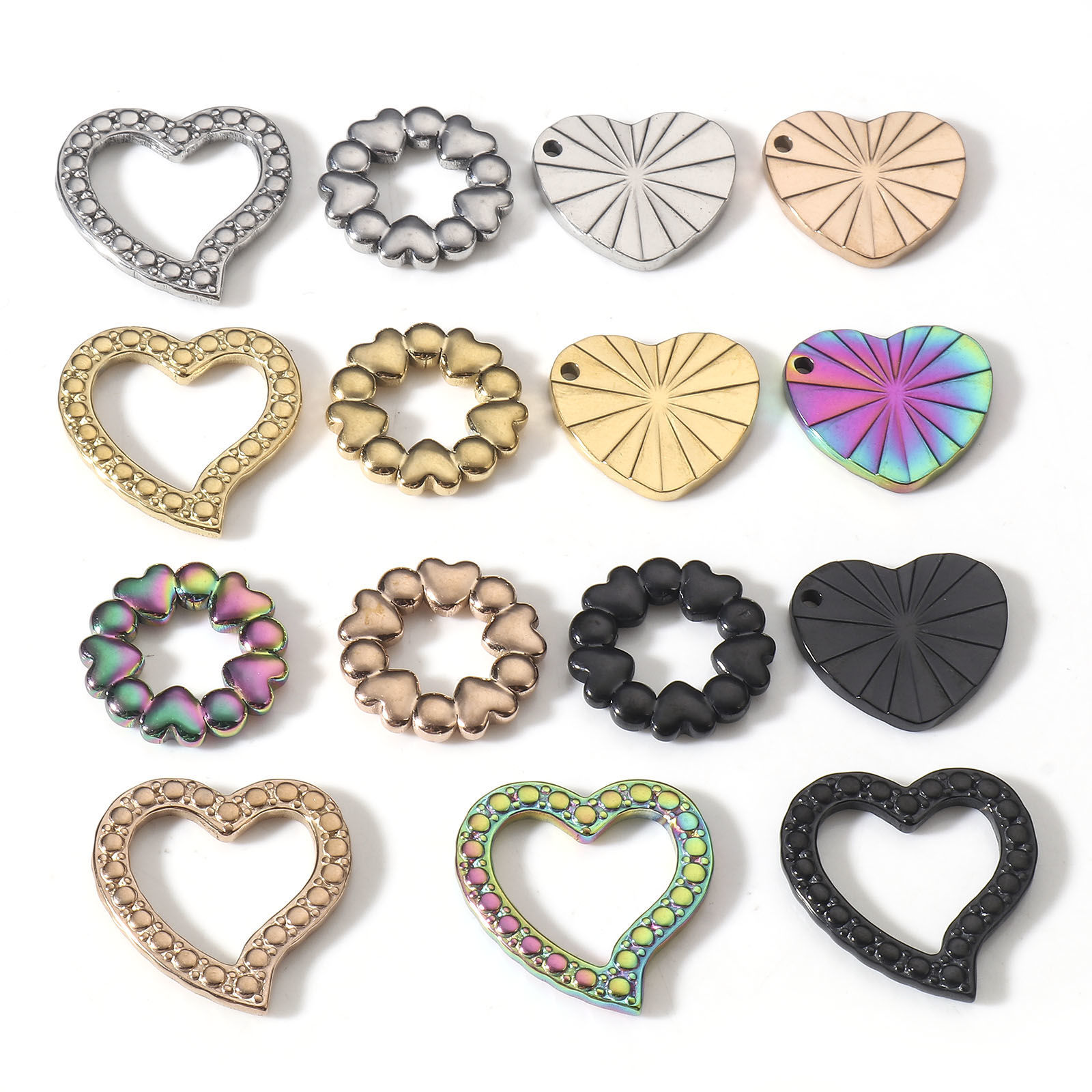 Picture of 304 Stainless Steel Valentine's Day Connectors Charms Pendants Round Heart