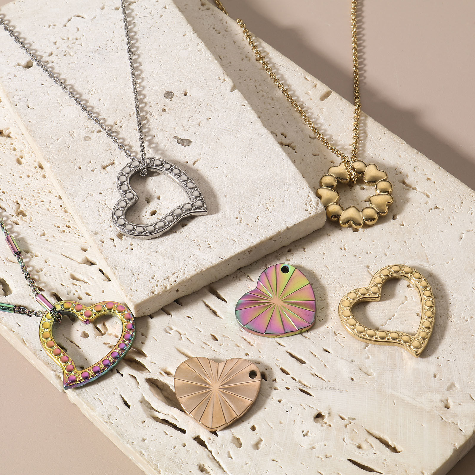 Picture of 304 Stainless Steel Valentine's Day Connectors Charms Pendants Round Heart