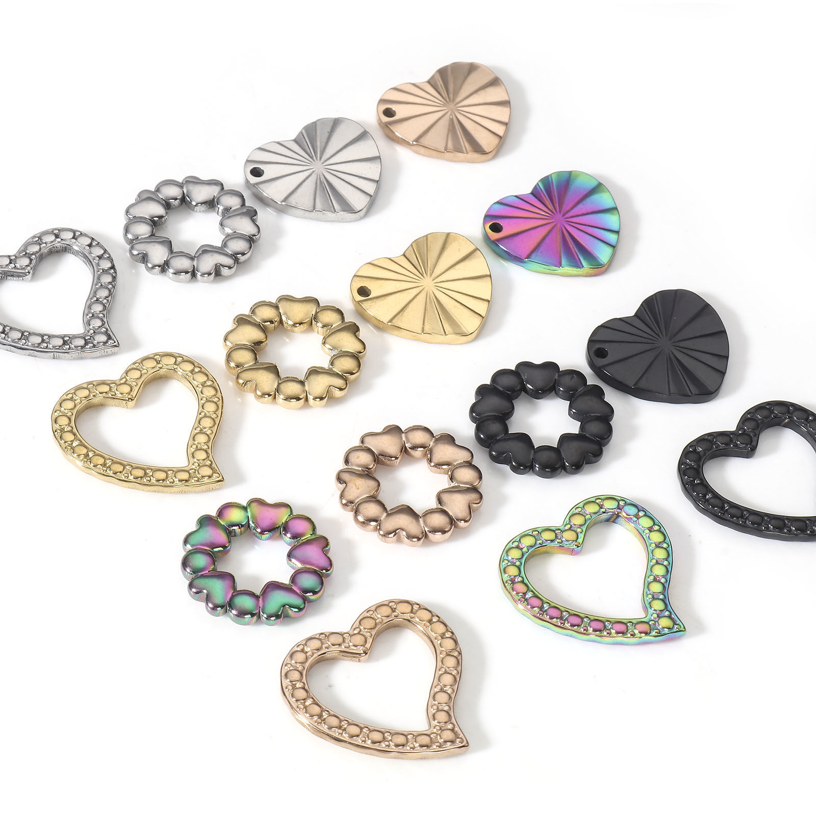 Picture of 304 Stainless Steel Valentine's Day Connectors Charms Pendants Round Heart