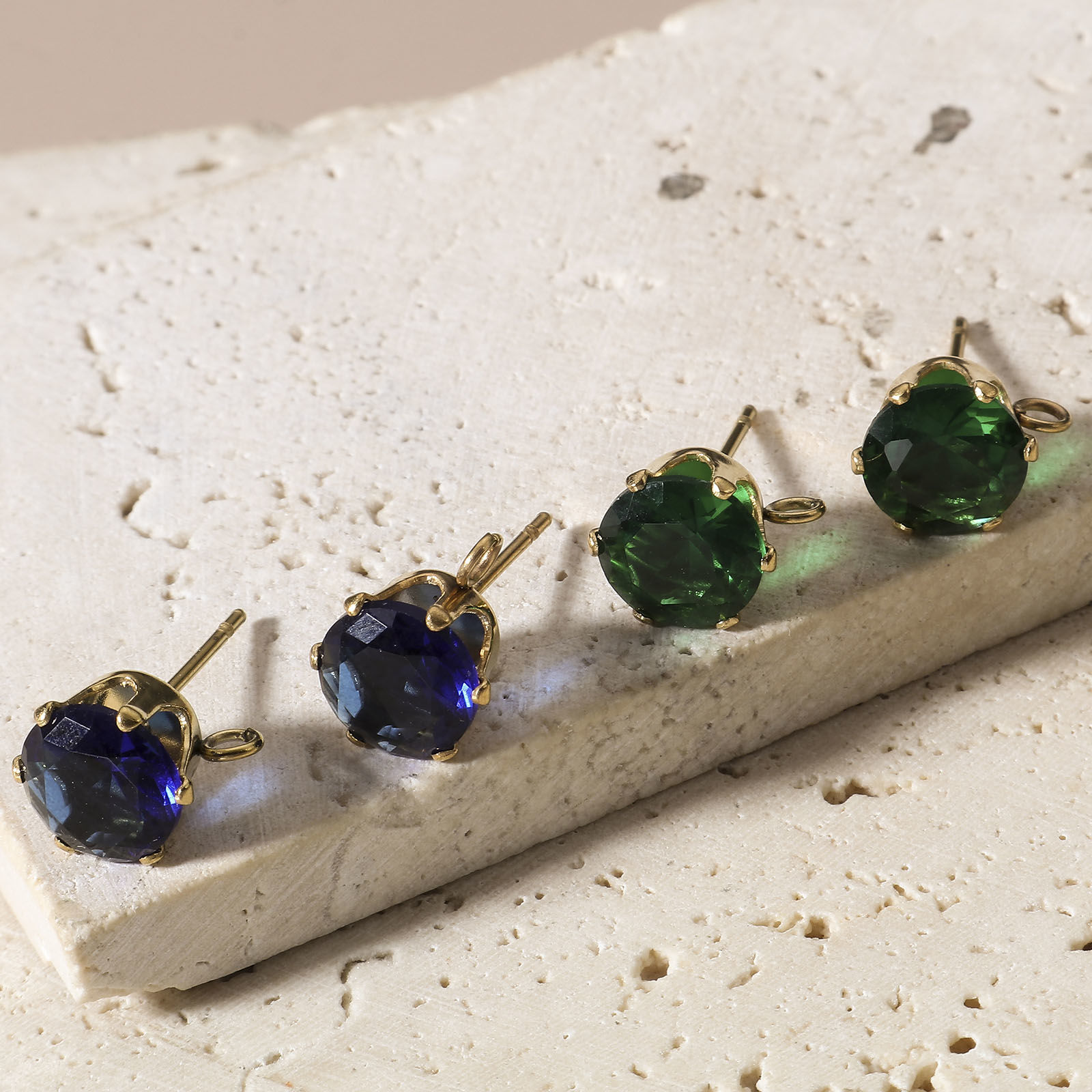 Bild von 2 Stück Bunt 304 Edelstahl & Zirkon Ohrstecker-Ohrstecker mit Schlaufenverbinder-Zubehör Rund 18K Gold plattiert 11mm x 8mm, Drahtstärke: (21 gauge)