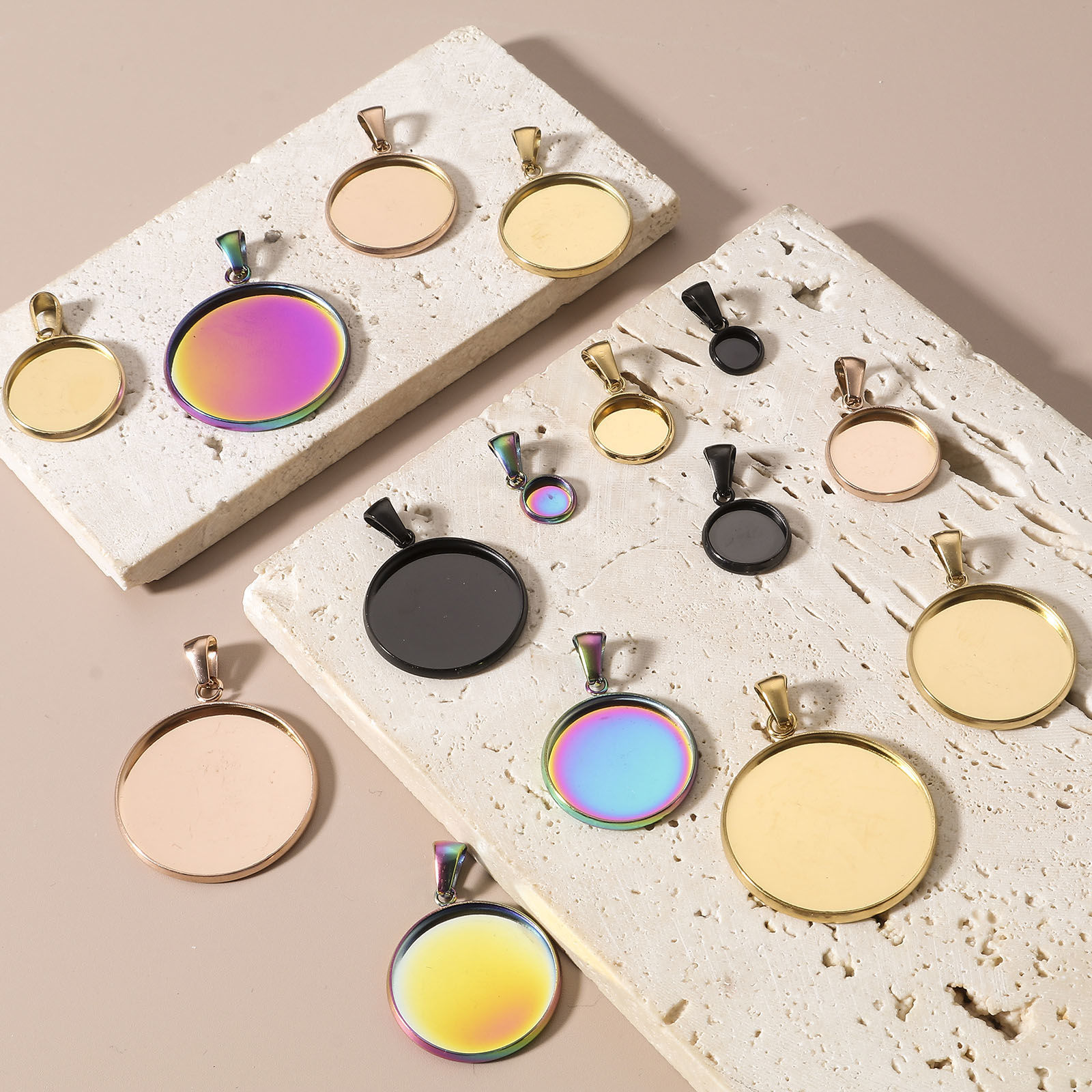 Изображение 5 ШТ вакуумное покрытие 304 Нержавеющая Сталь Подвески Круглые Основы для Кабошонов