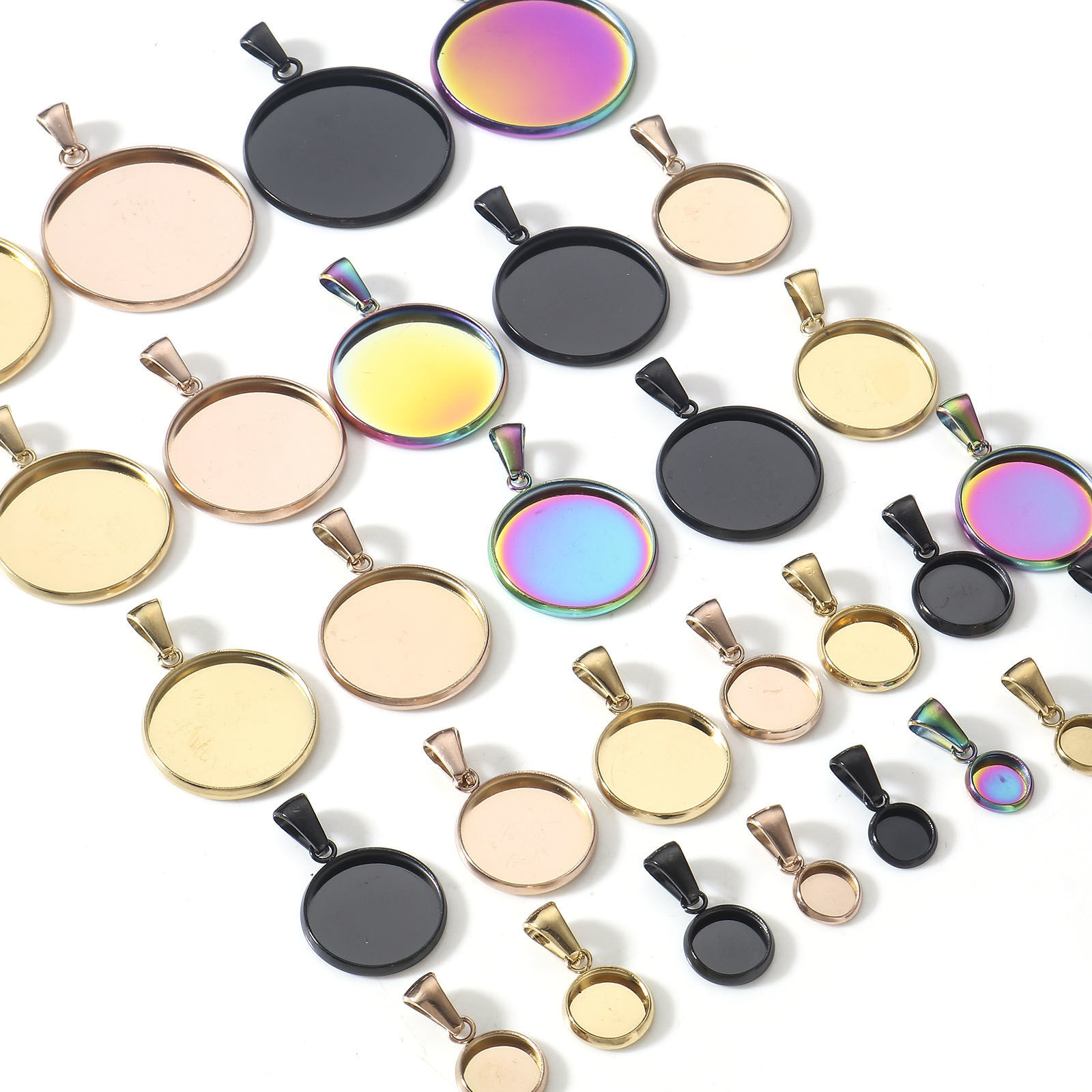 Изображение 5 ШТ вакуумное покрытие 304 Нержавеющая Сталь Подвески Круглые Основы для Кабошонов