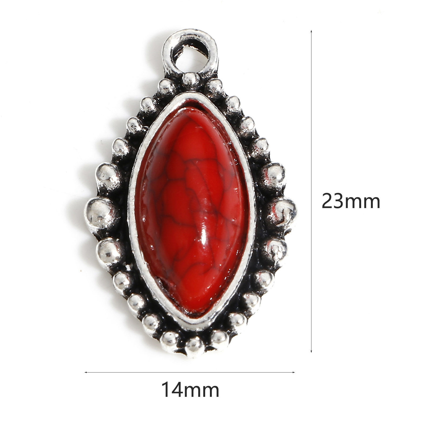 Picture of Zinc Based Alloy Boho Chic Bohemia Charms Antique Silver Color Multicolor Marquise With Resin Cabochons Imitation Turquoise 23mm x 14mm