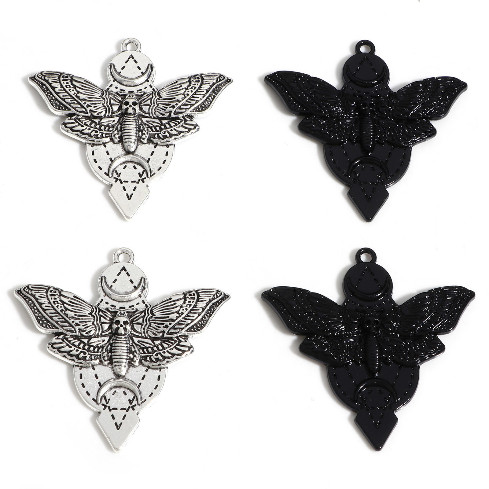 Picture of Zinc Based Alloy Halloween Pendants Multicolor Moth Skull 4.9cm x 4.8cm