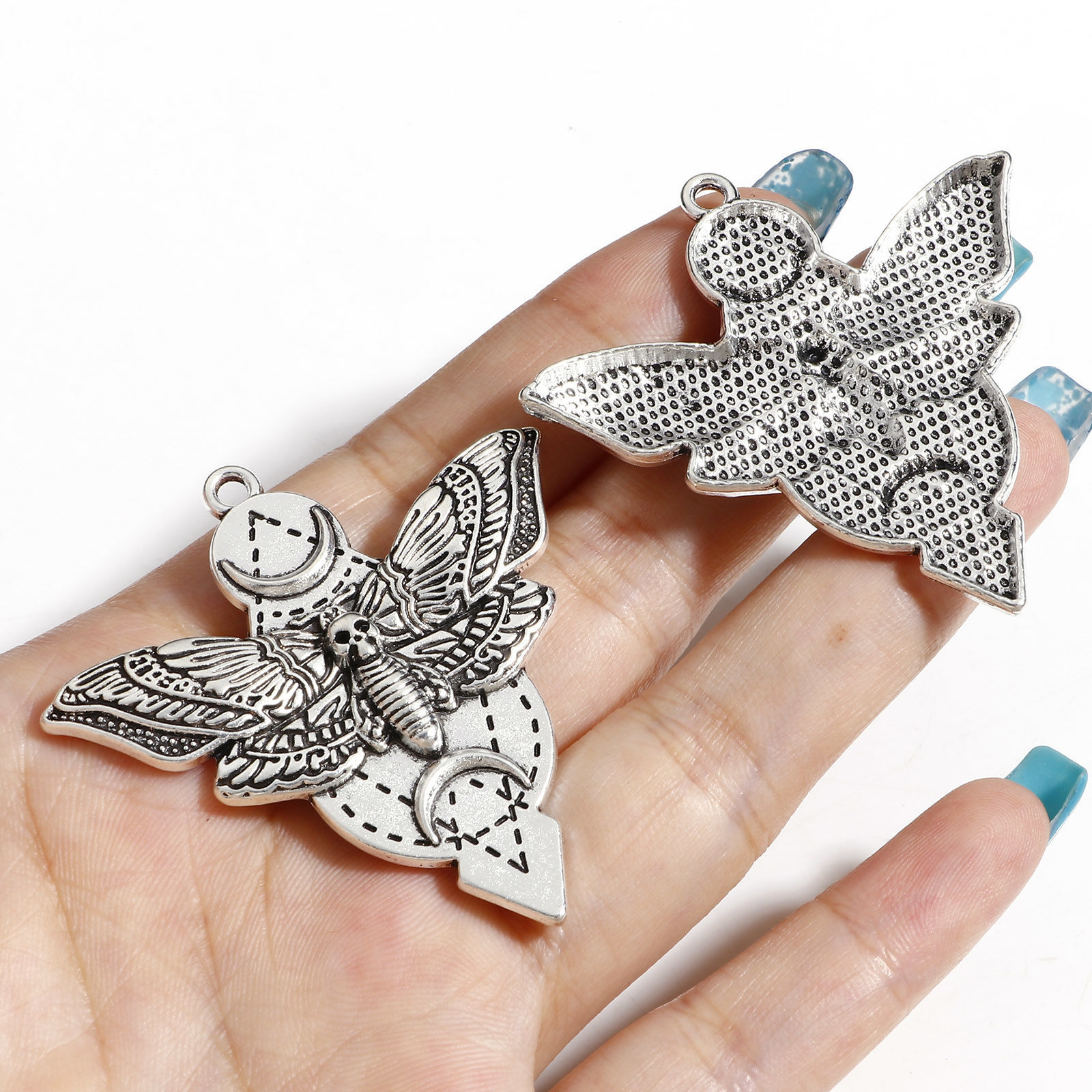 Picture of Zinc Based Alloy Halloween Pendants Multicolor Moth Skull 4.9cm x 4.8cm