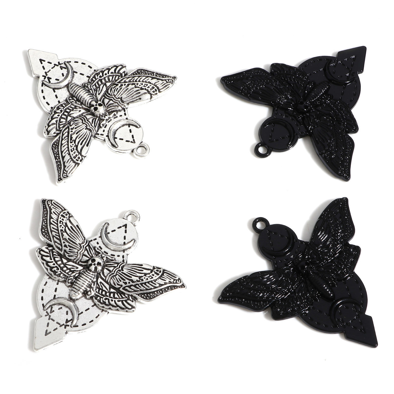 Picture of Zinc Based Alloy Halloween Pendants Multicolor Moth Skull 4.9cm x 4.8cm