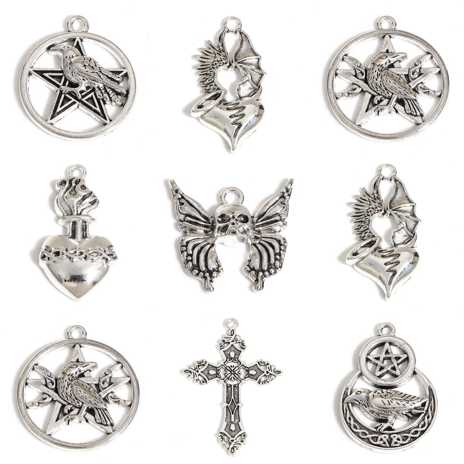 Bild von Zinklegierung Halloween Anhänger Antiksilber Skelett Schädel Keltisch Knoten 20 Stück