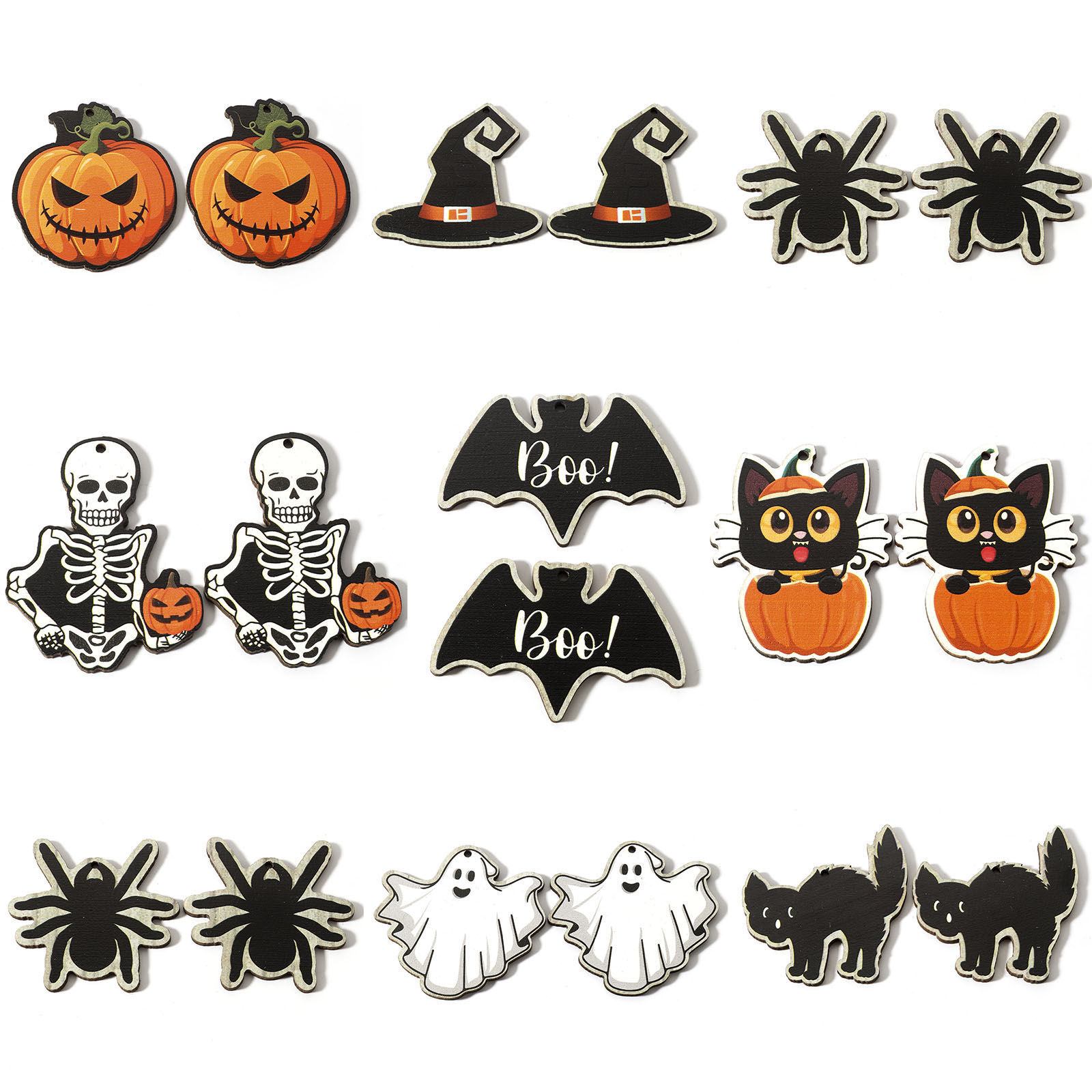 Picture of Natural Wood Halloween Pendants Multicolor