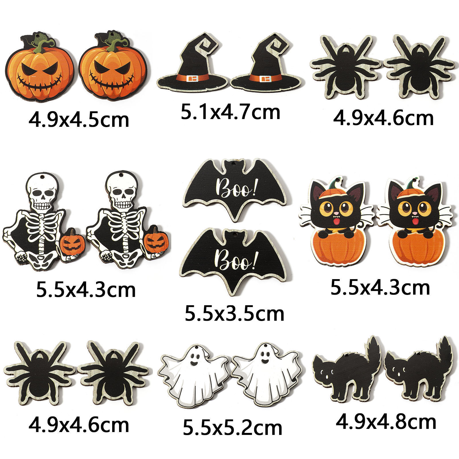 Picture of Natural Wood Halloween Pendants Multicolor