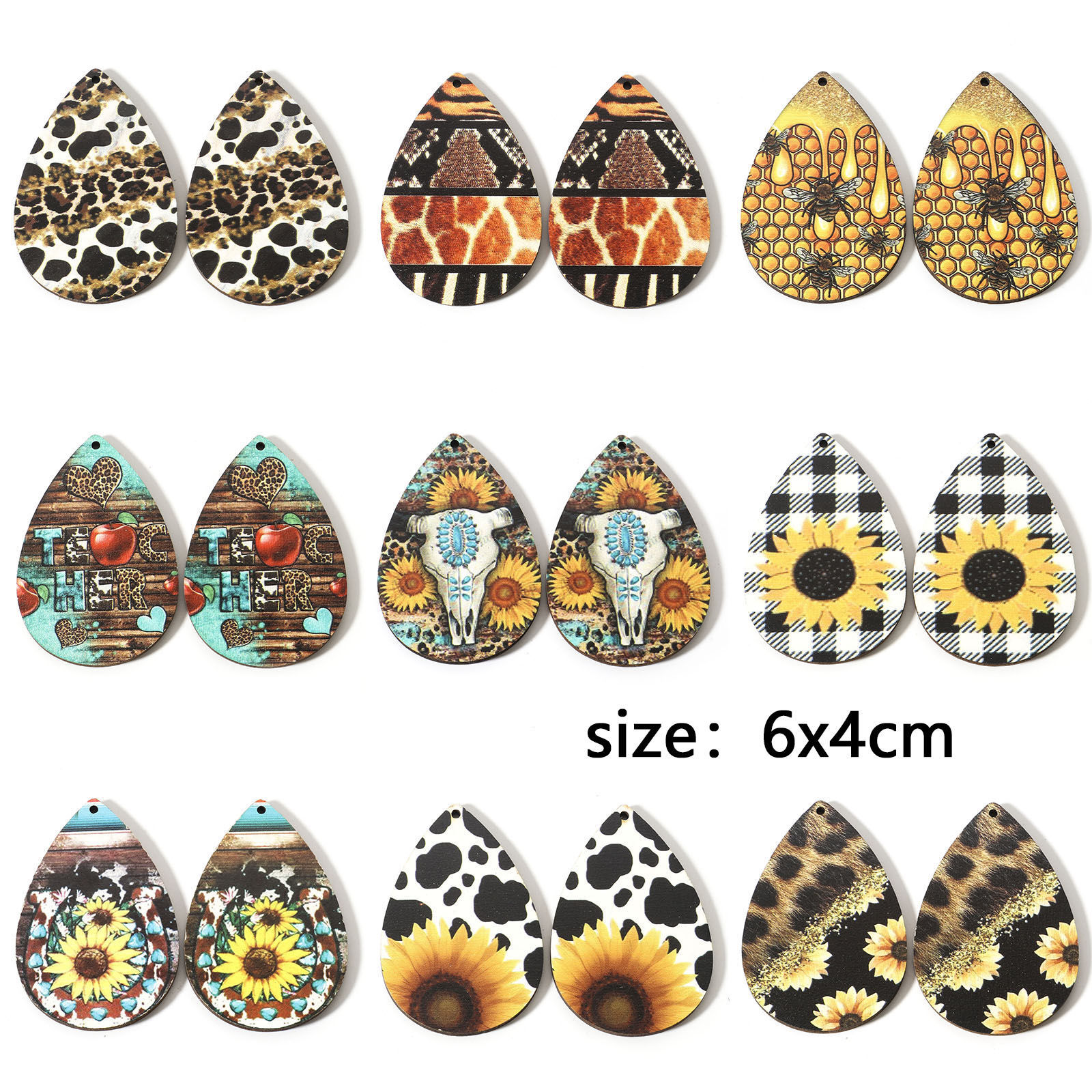 Bild von Natürliches Holz West-Cowboy Anhänger Bunt Tropfen 6cm x 4cm, 10 Stück