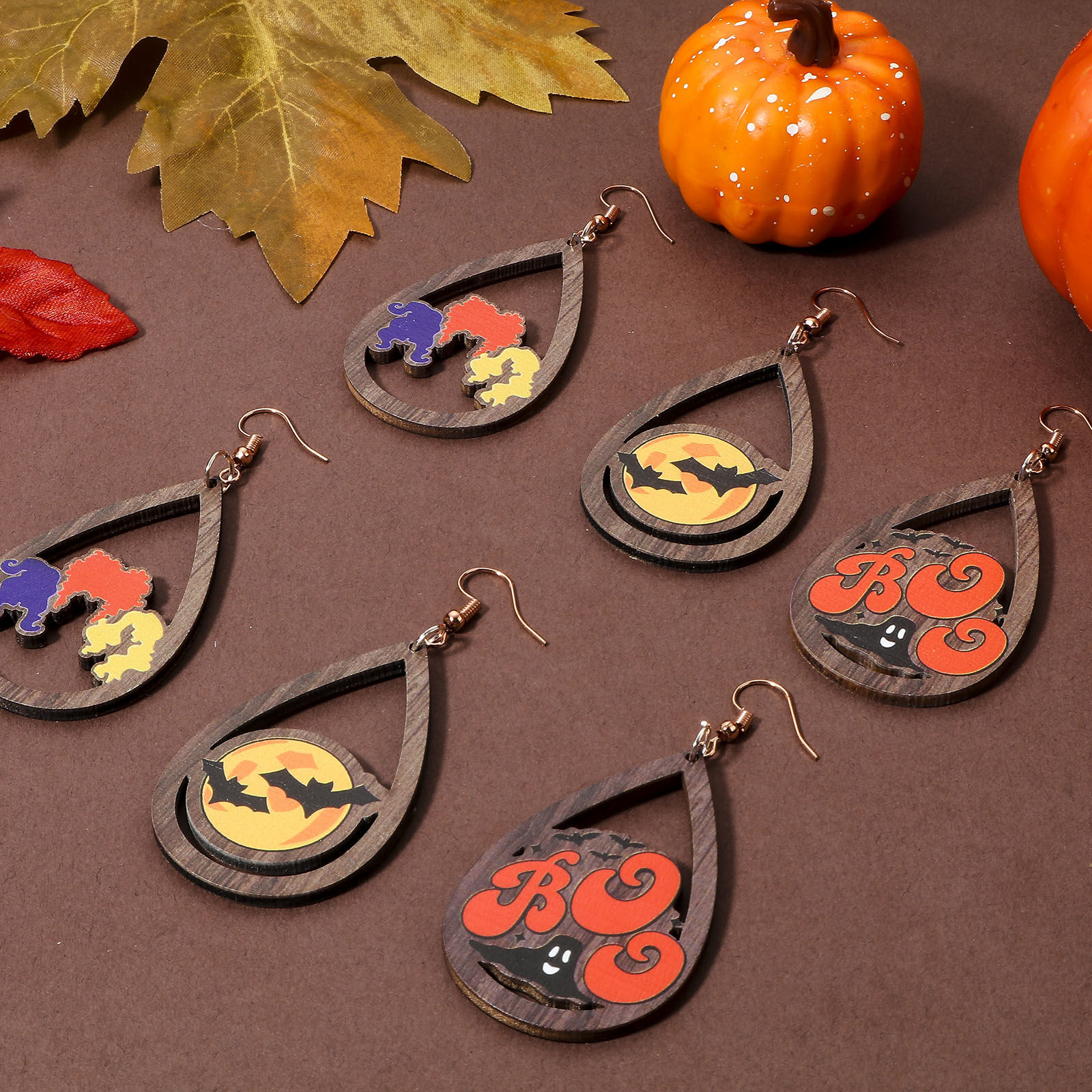 Imagen de Madera Halloween Colgantes Multicolor Gota 5.5cm x 3.4cm, 10 Unidades