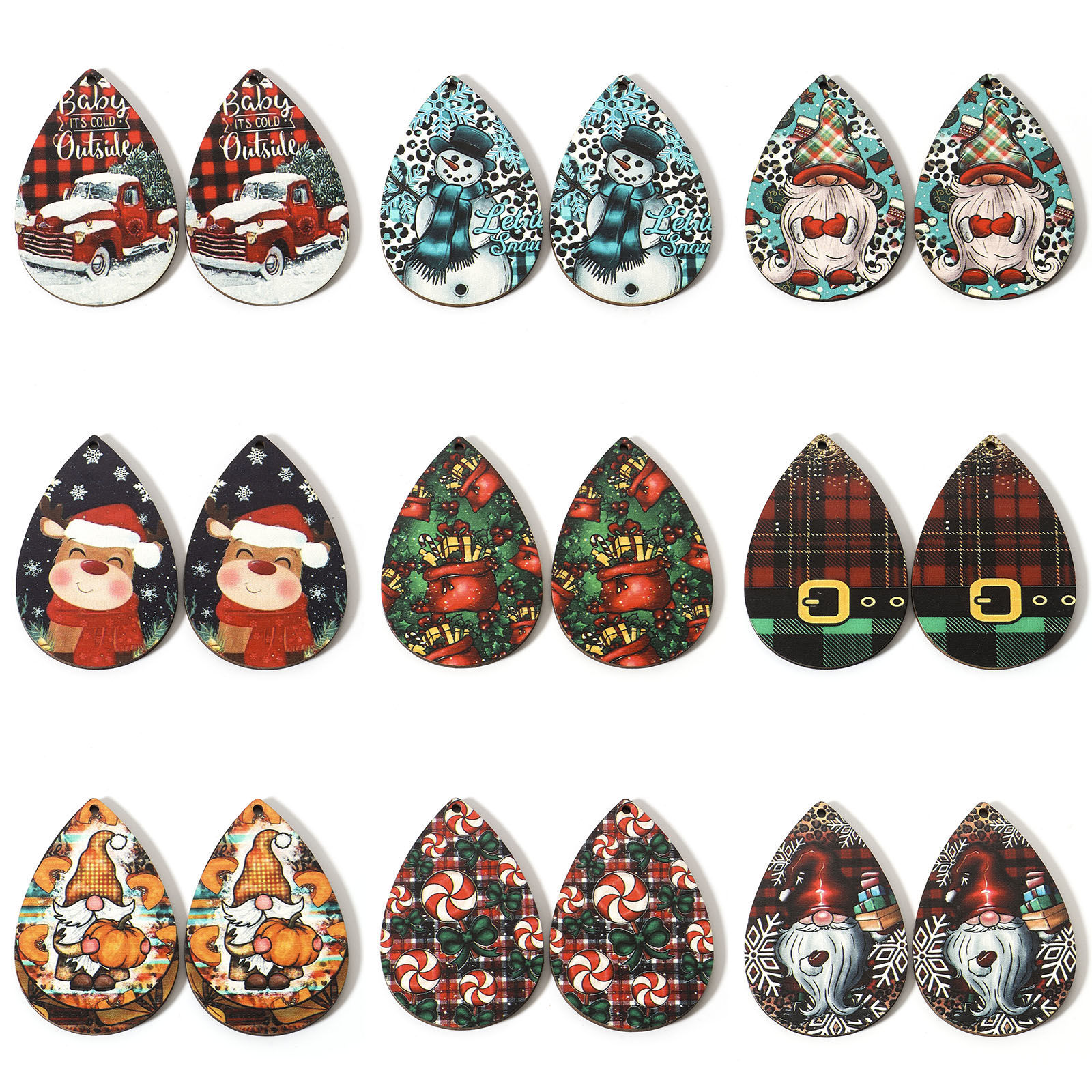 Imagen de Madera Navidad Colgantes Multicolor Gota 5.4cm x 3.7cm, 10 Unidades