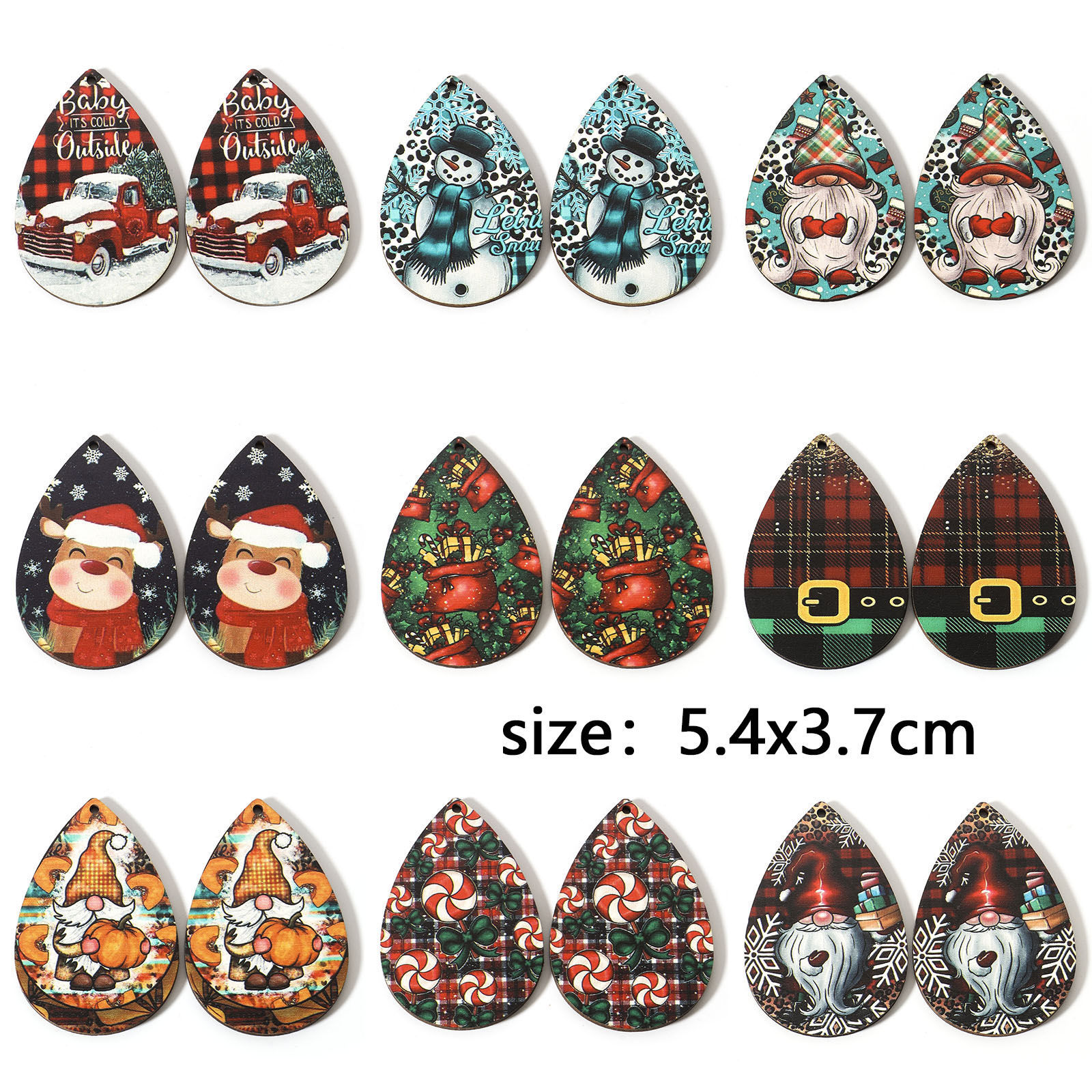 Imagen de Madera Navidad Colgantes Multicolor Gota 5.4cm x 3.7cm, 10 Unidades