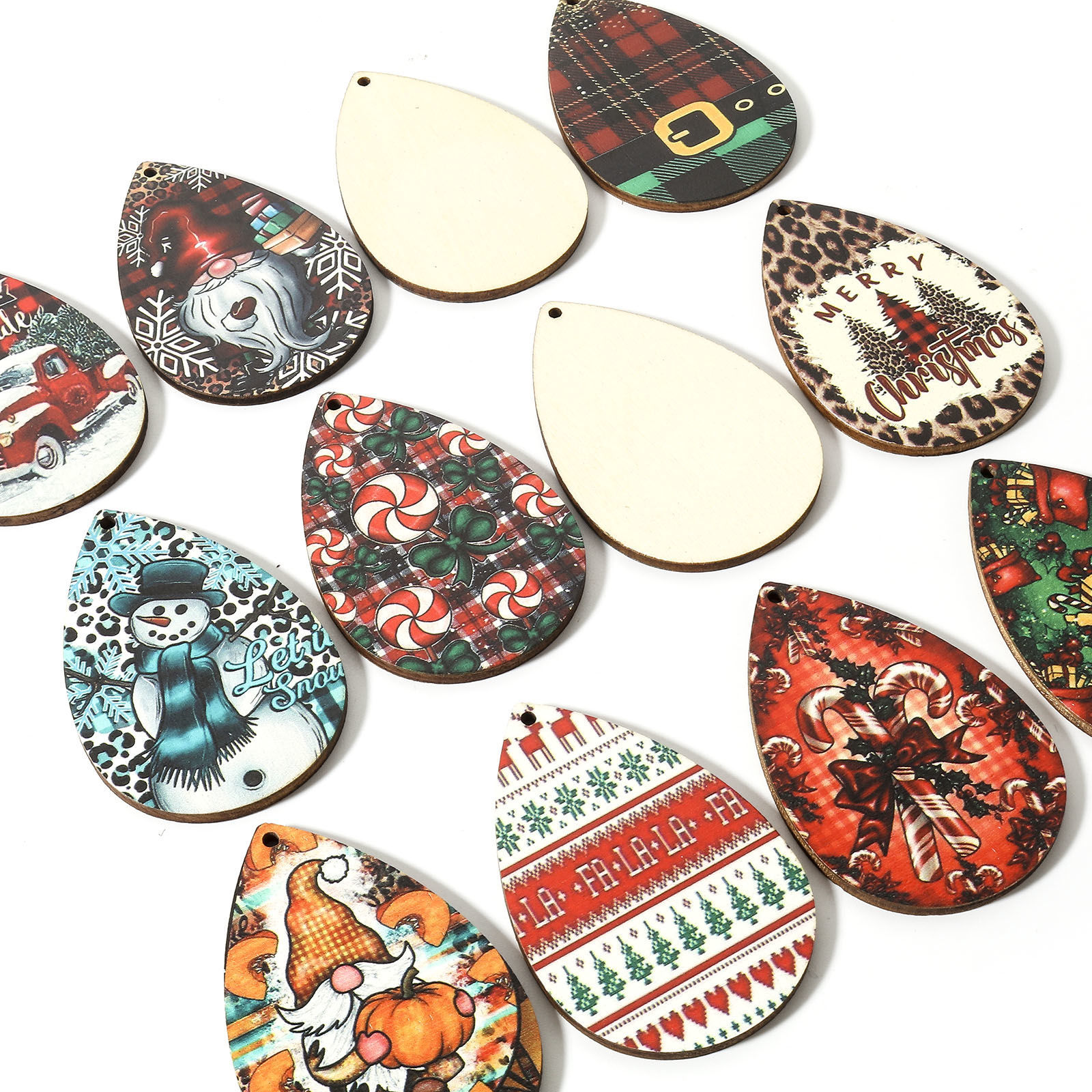 Imagen de Madera Navidad Colgantes Multicolor Gota 5.4cm x 3.7cm, 10 Unidades