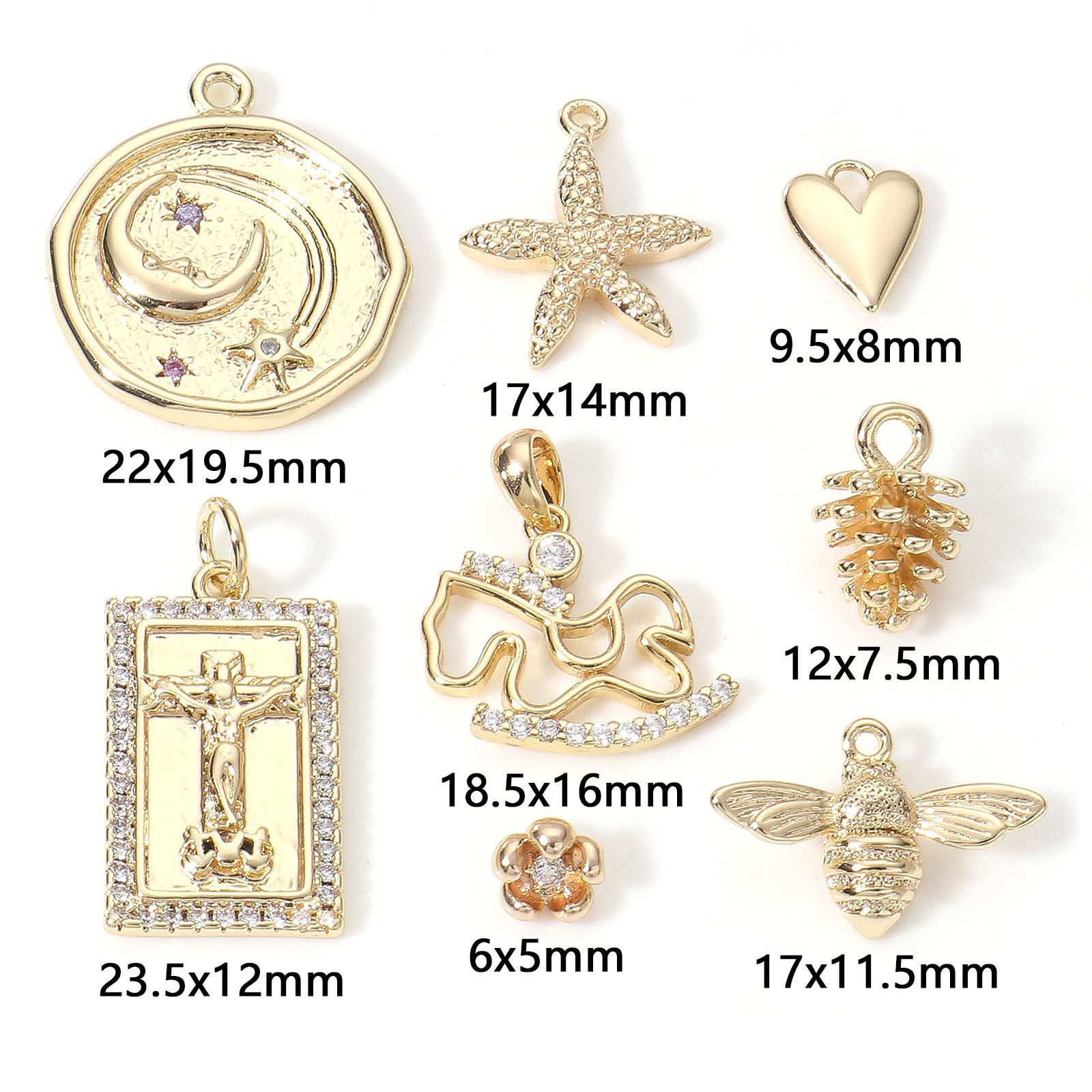 Picture of Brass Charms 18K Real Gold Plated 3D Clear Cubic Zirconia