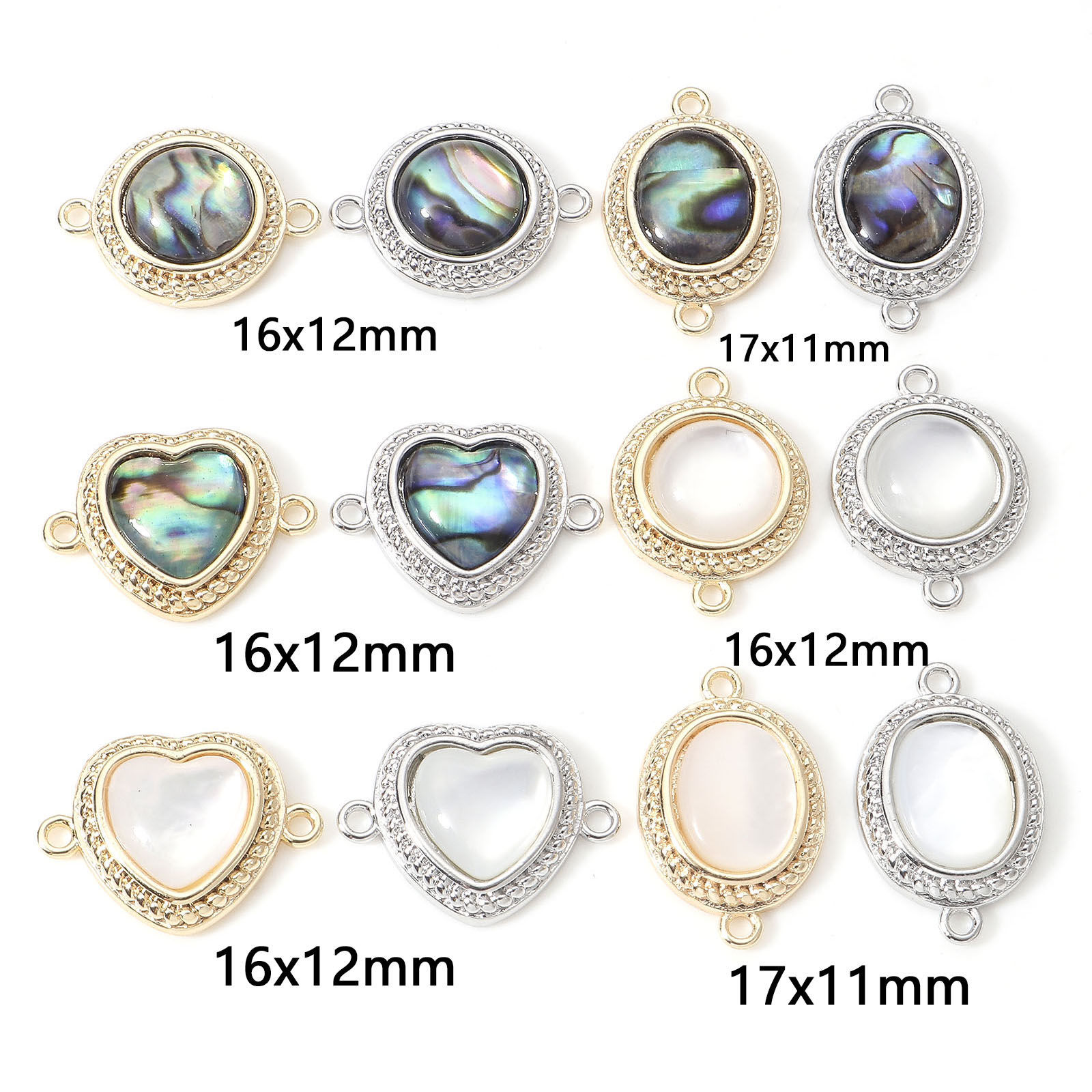 Image de Connecteurs Pendentifs Breloques Série Géométrie en Coquille Naturelle & Laiton Plaqué Or Véritable 2 Pcs