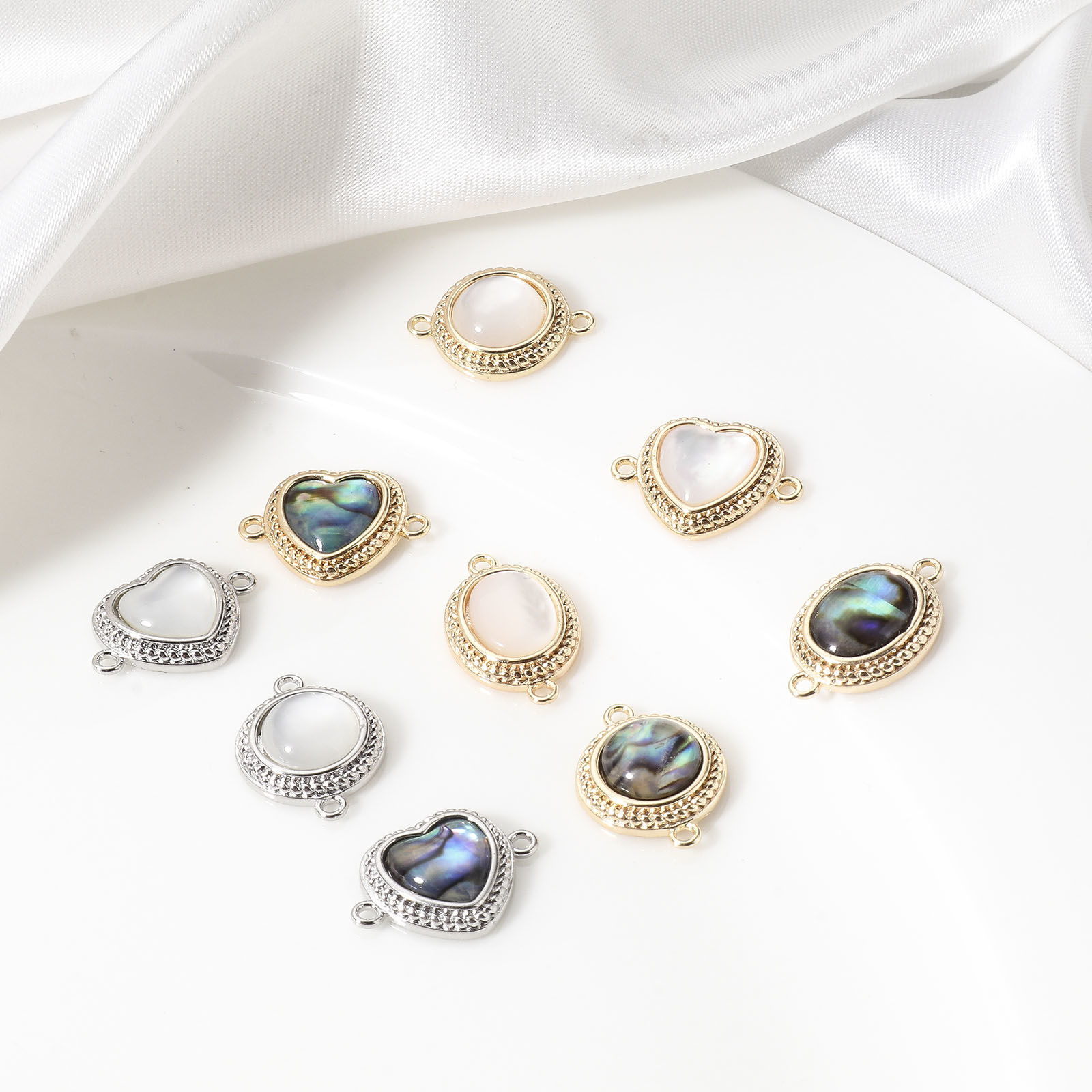 Image de Connecteurs Pendentifs Breloques Série Géométrie en Coquille Naturelle & Laiton Plaqué Or Véritable 2 Pcs