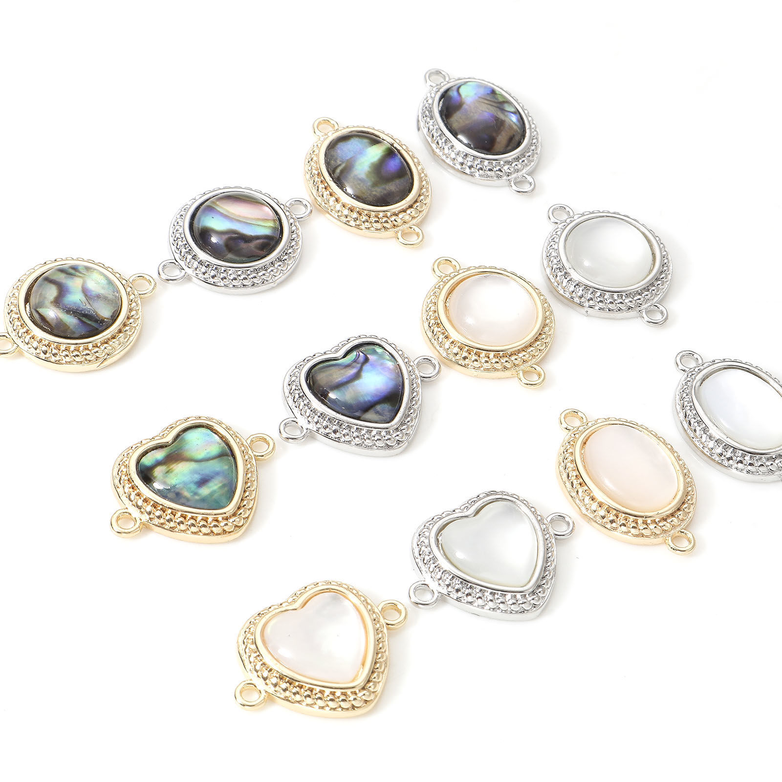 Image de Connecteurs Pendentifs Breloques Série Géométrie en Coquille Naturelle & Laiton Plaqué Or Véritable 2 Pcs