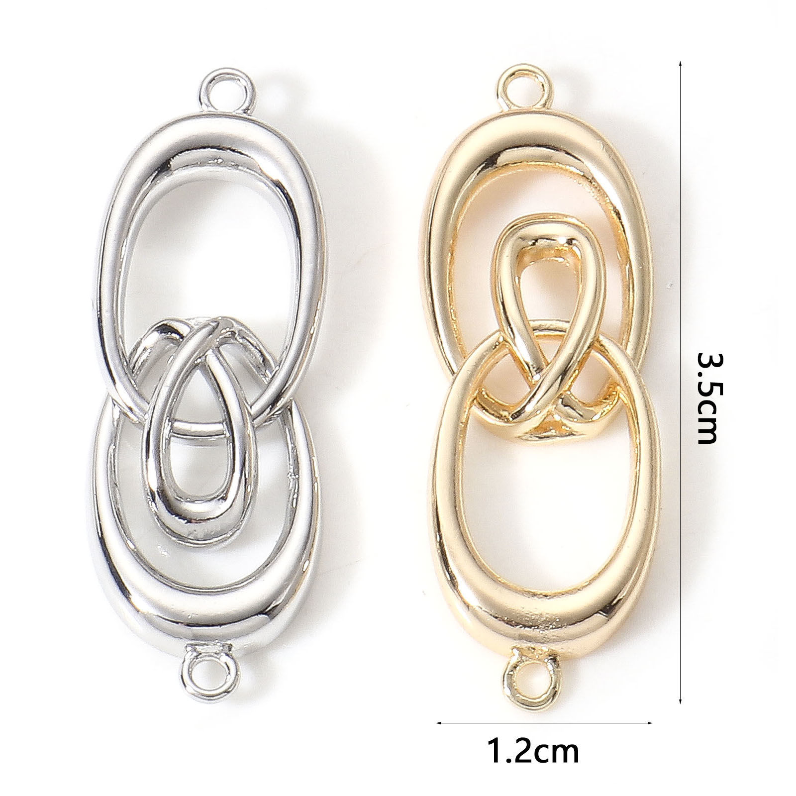 Imagen de Latón Conectores Dijes Colgantes Nudo de cuerda Oro Real Chapado Hueco 3.5cm x 1.2cm, 2 Unidades