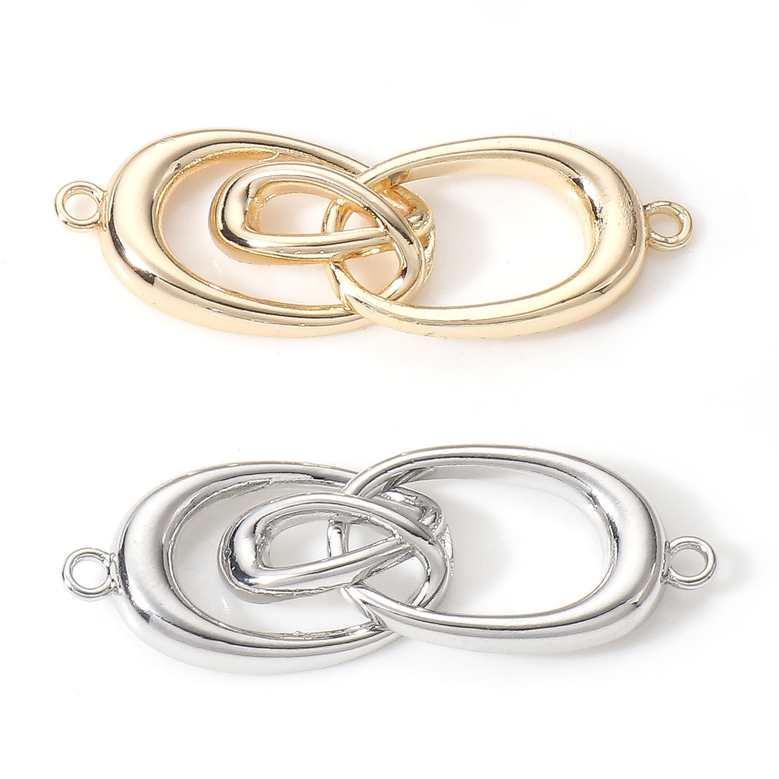 Imagen de Latón Conectores Dijes Colgantes Nudo de cuerda Oro Real Chapado Hueco 3.5cm x 1.2cm, 2 Unidades