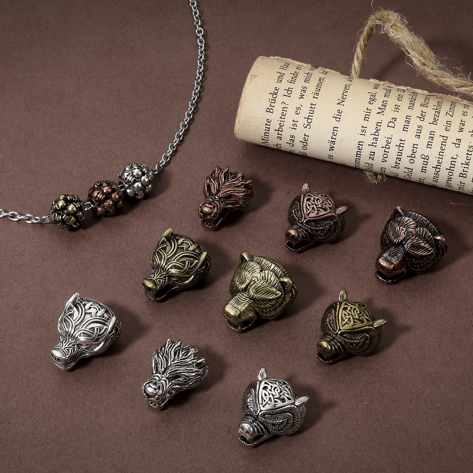 真鍮 ビーズ ペンダント チャーム DIY 手作り ハンドメイド ジュエリー アクセサリーを作る 多色 オオカミ ドラゴン 3D 1 個 の画像
