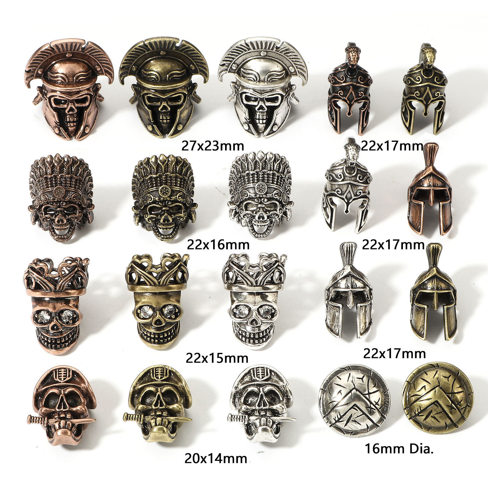 Imagen de Latón Retro Cuentas para la Fabricación de Joyas con Dijes de Bricolaje Multicolor Cráneo Casco 3D 1 Unidad