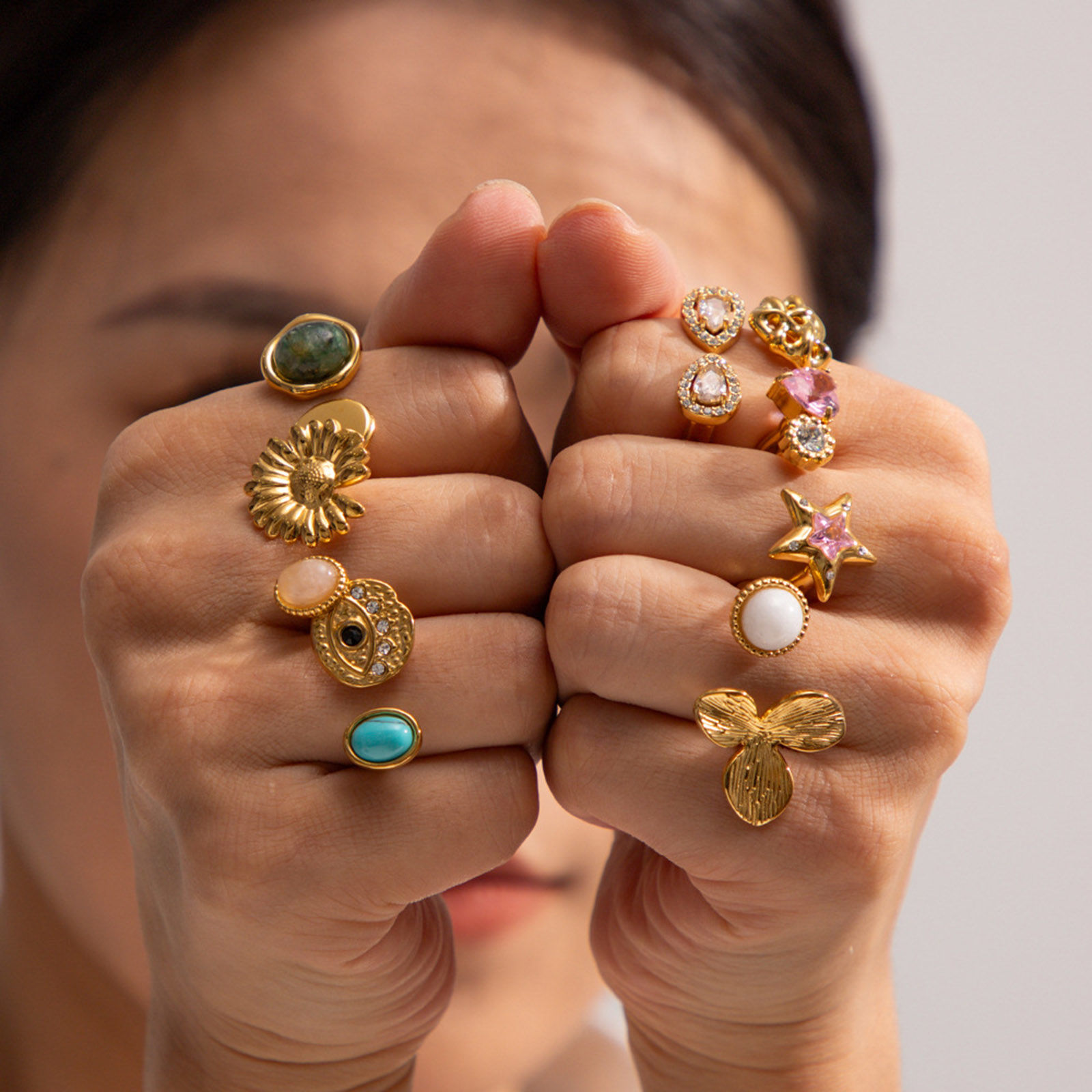 Picture of Eco-friendly Vacuum Plating Stylish Retro 18K Real Gold Plated 304 Stainless Steel Open Round Flower Rings For Women Anniversary
