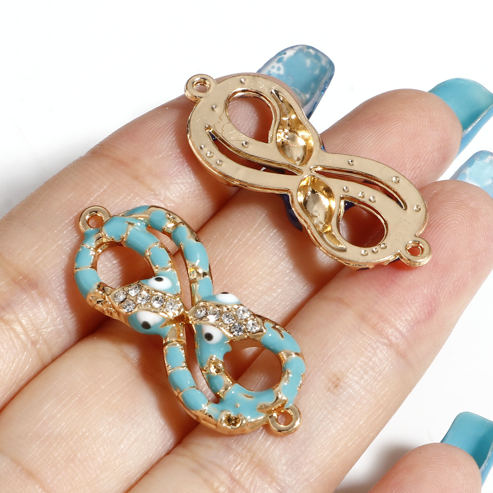 Image de Connecteurs Pendentifs Breloques Religieux en Alliage de Zinc Doré Multicolore Symbole"Infini" Œil Mauvais Émail 3.3cm x 1.3cm, 5 Pcs