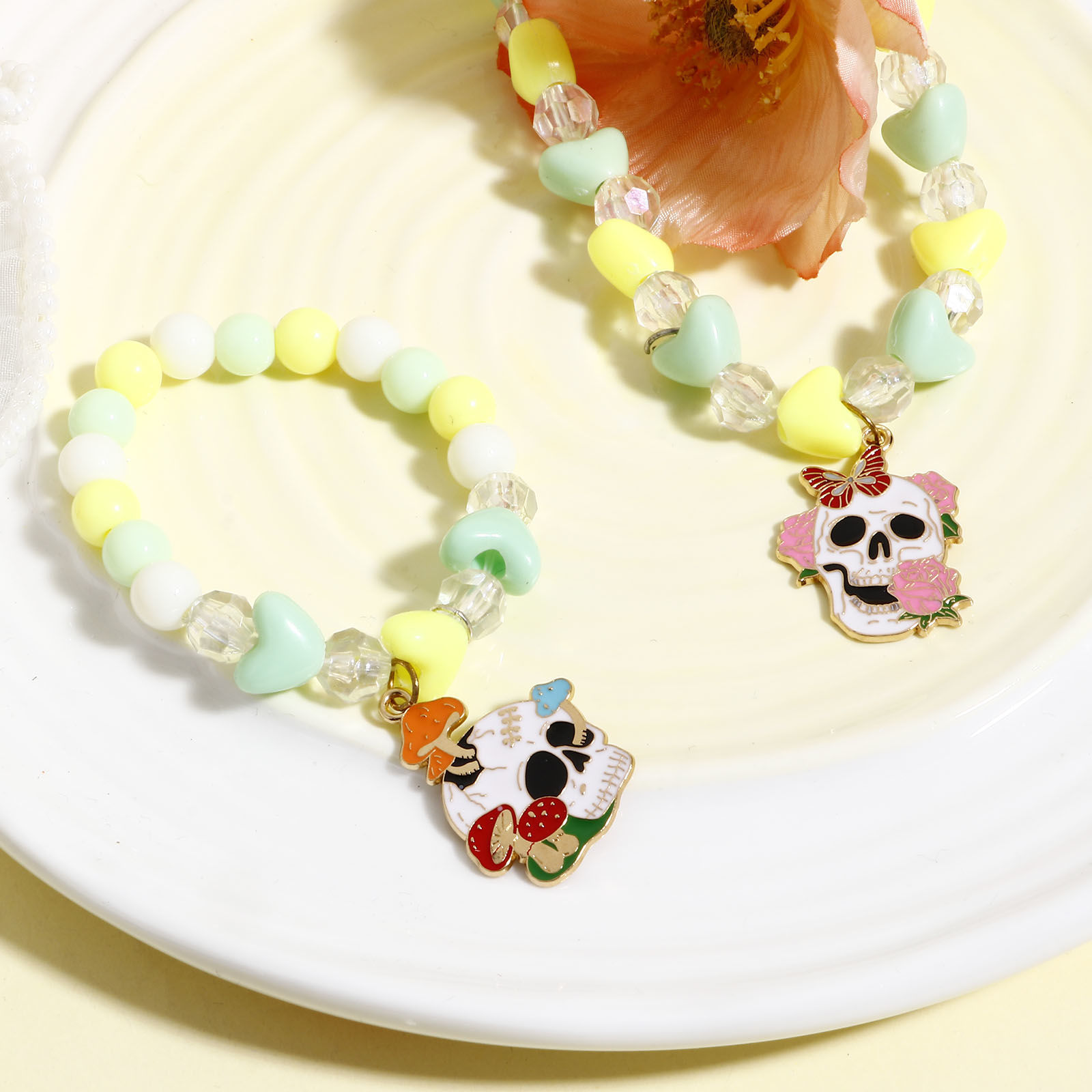 Immagine di Lega di Zinco Halloween Ciondoli Oro Placcato Multicolore Cranio Fiore Smalto 10 Pz