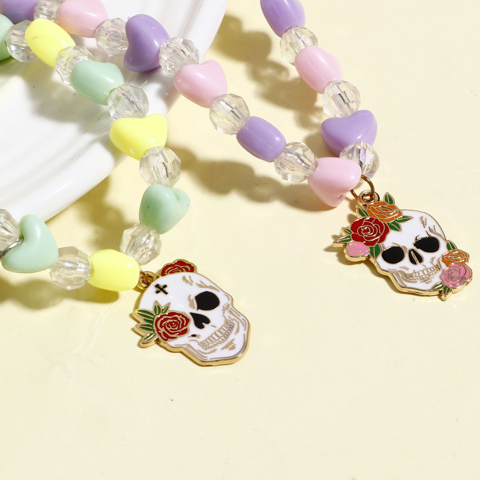 Immagine di Lega di Zinco Halloween Ciondoli Oro Placcato Multicolore Cranio Fiore Smalto 10 Pz