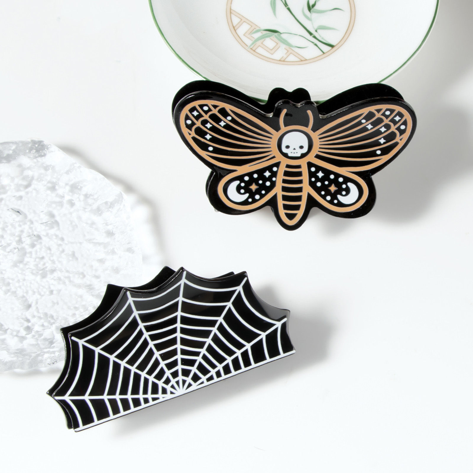 Picture of Acrylic Cute Hair Claw Clips Clamps Multicolor Halloween Bat Animal Halloween Cobweb