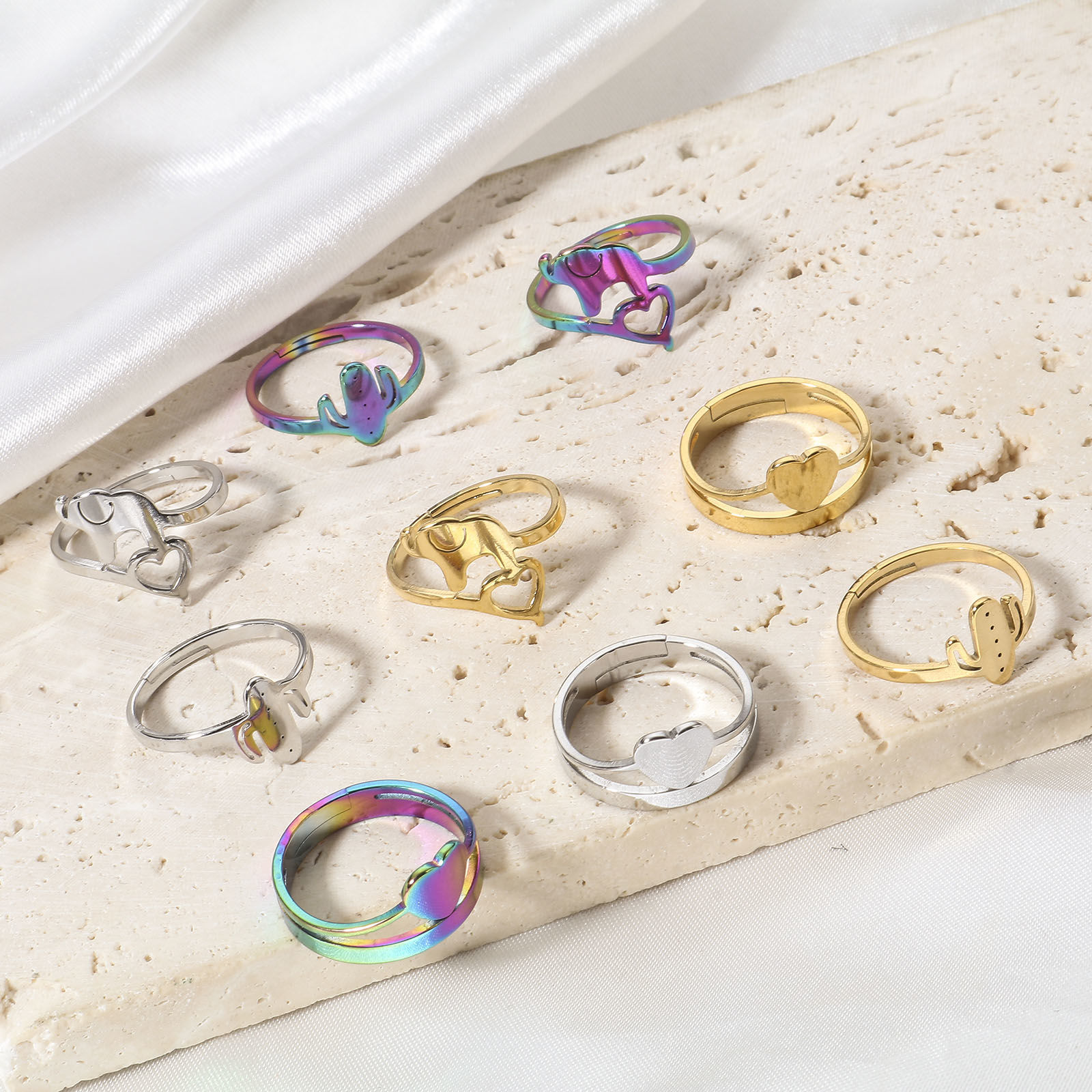 Immagine di 2 Pz 304 Acciaio Inossidabile Aperto Regolabile Anello 16.9mm (taglia di US: 6.5)