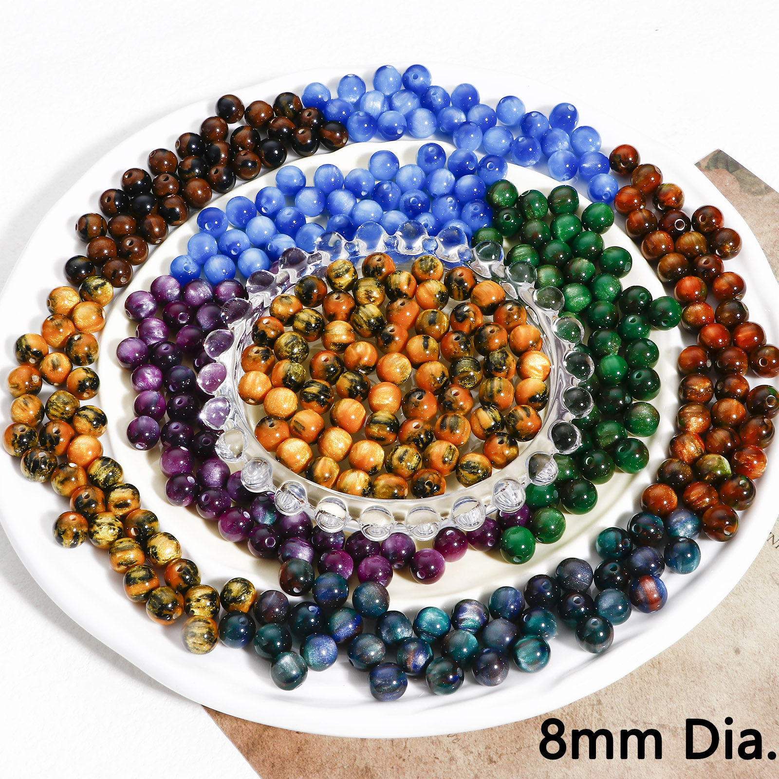 Picture of Acrylic Beads For DIY Jewelry Making Multicolor Round Watercolor About 8mm Dia.