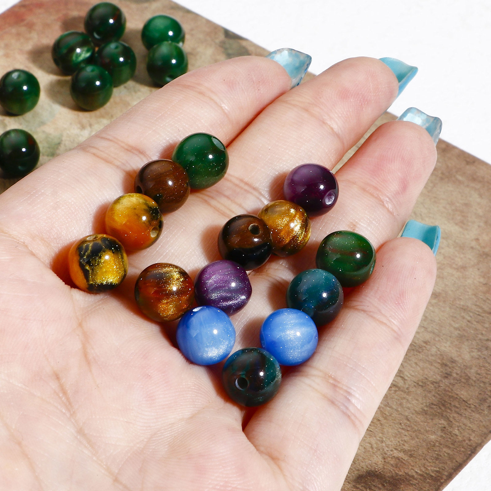 Picture of Acrylic Beads For DIY Jewelry Making Multicolor Round Watercolor About 8mm Dia.