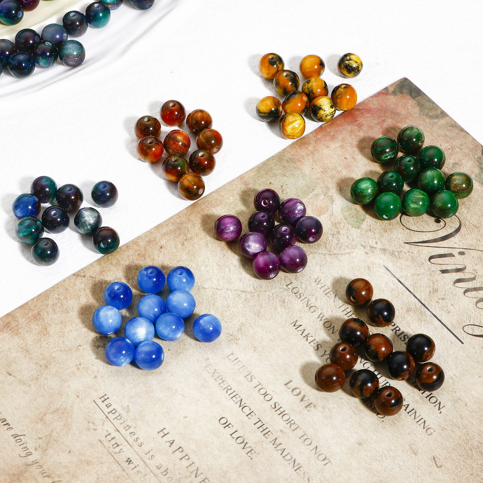 Picture of Acrylic Beads For DIY Jewelry Making Multicolor Round Watercolor About 8mm Dia.