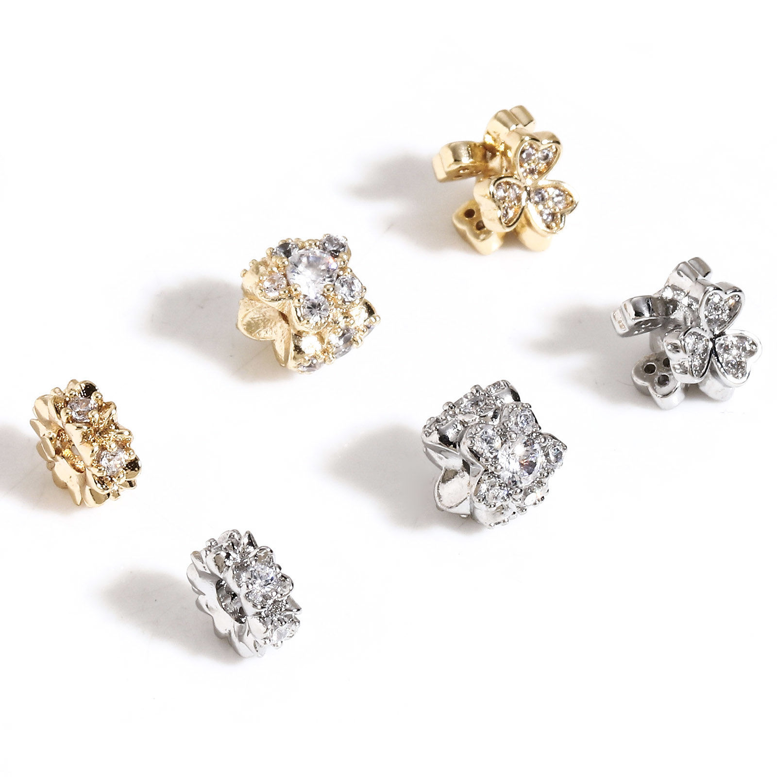 Picture of Brass Exquisite Beads For DIY Jewelry Making Multicolor Flower Heart Micro Pave Clear Cubic Zirconia