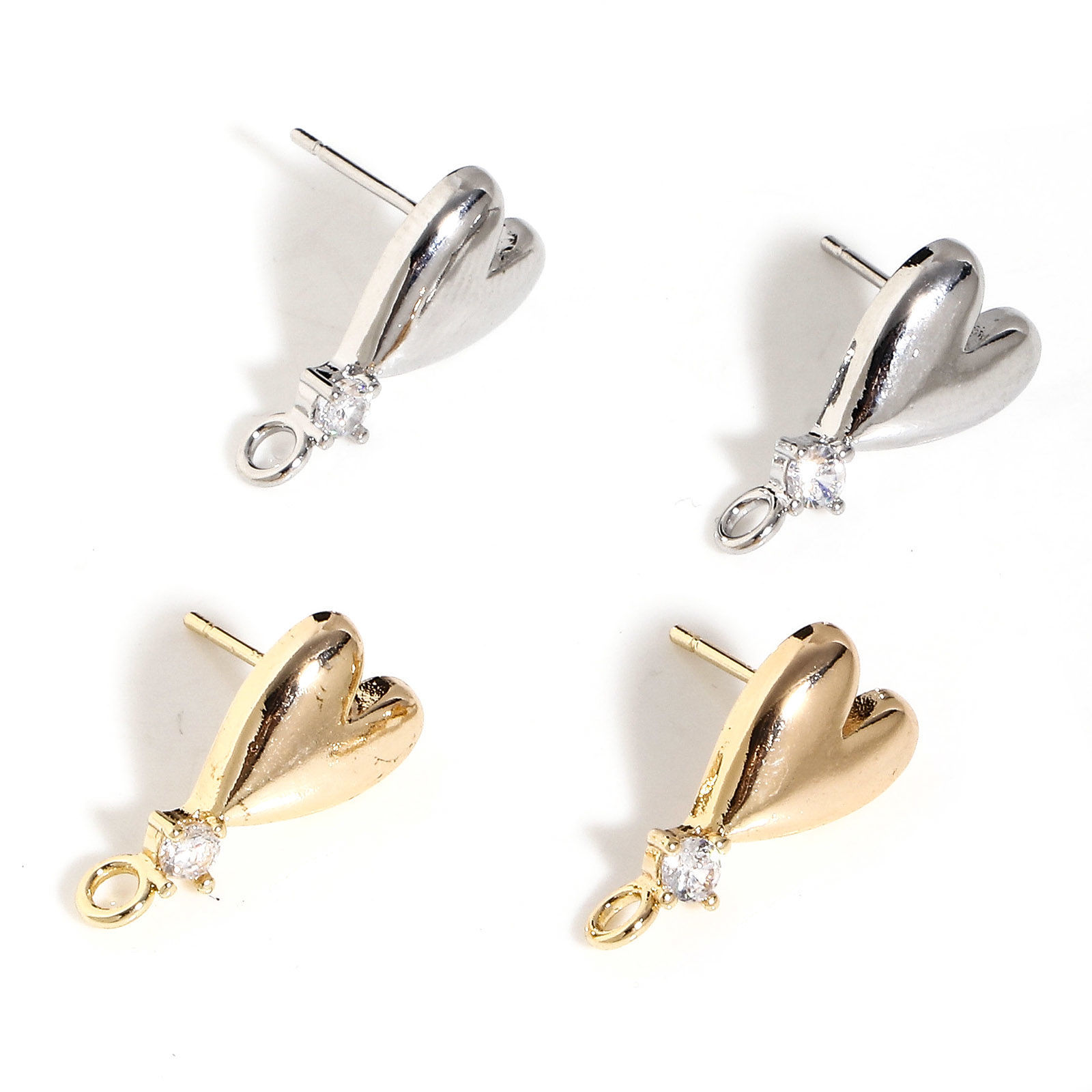 Immagine di Ottone San Valentino Orecchini a Perno Multicolore Cuore Con Loop Trasparente Cubic Zirconiae 2 Pz