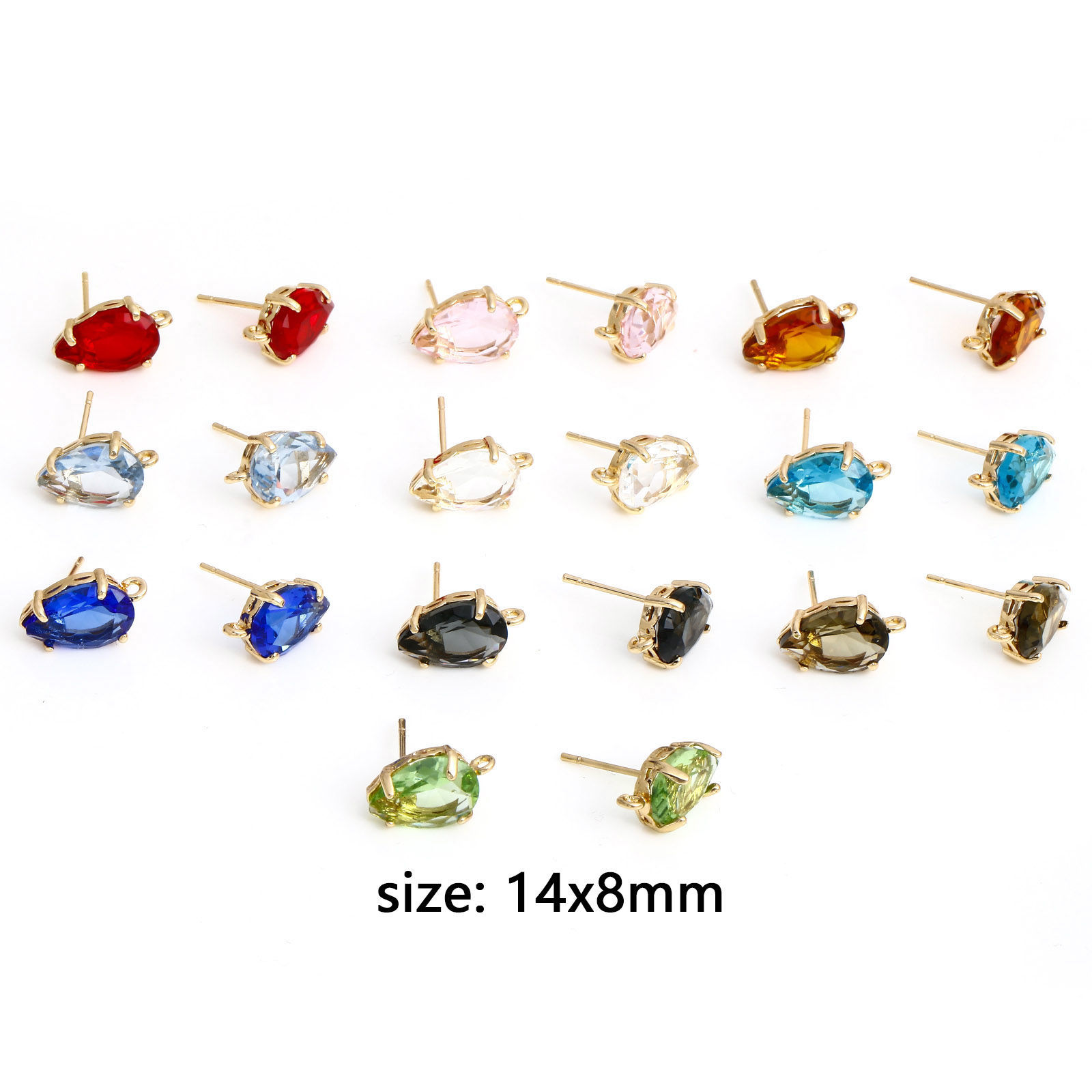 Image de Boucles d'Oreilles Puces en Laiton+Verre Doré Multicolore Goutte d'Eau avec Boucle 14mm x 8mm, Epaisseur de Fil: (20 gauge), 2 Pcs
