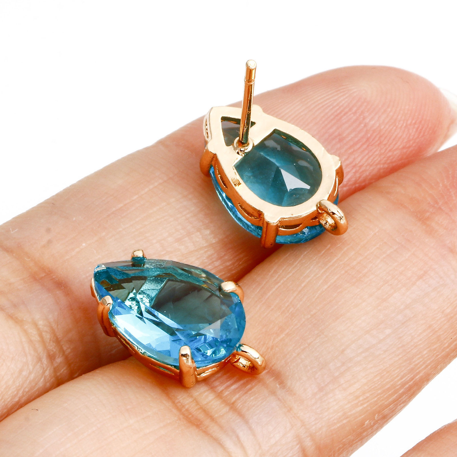 Image de Boucles d'Oreilles Puces en Laiton+Verre Doré Multicolore Goutte d'Eau avec Boucle 14mm x 8mm, Epaisseur de Fil: (20 gauge), 2 Pcs