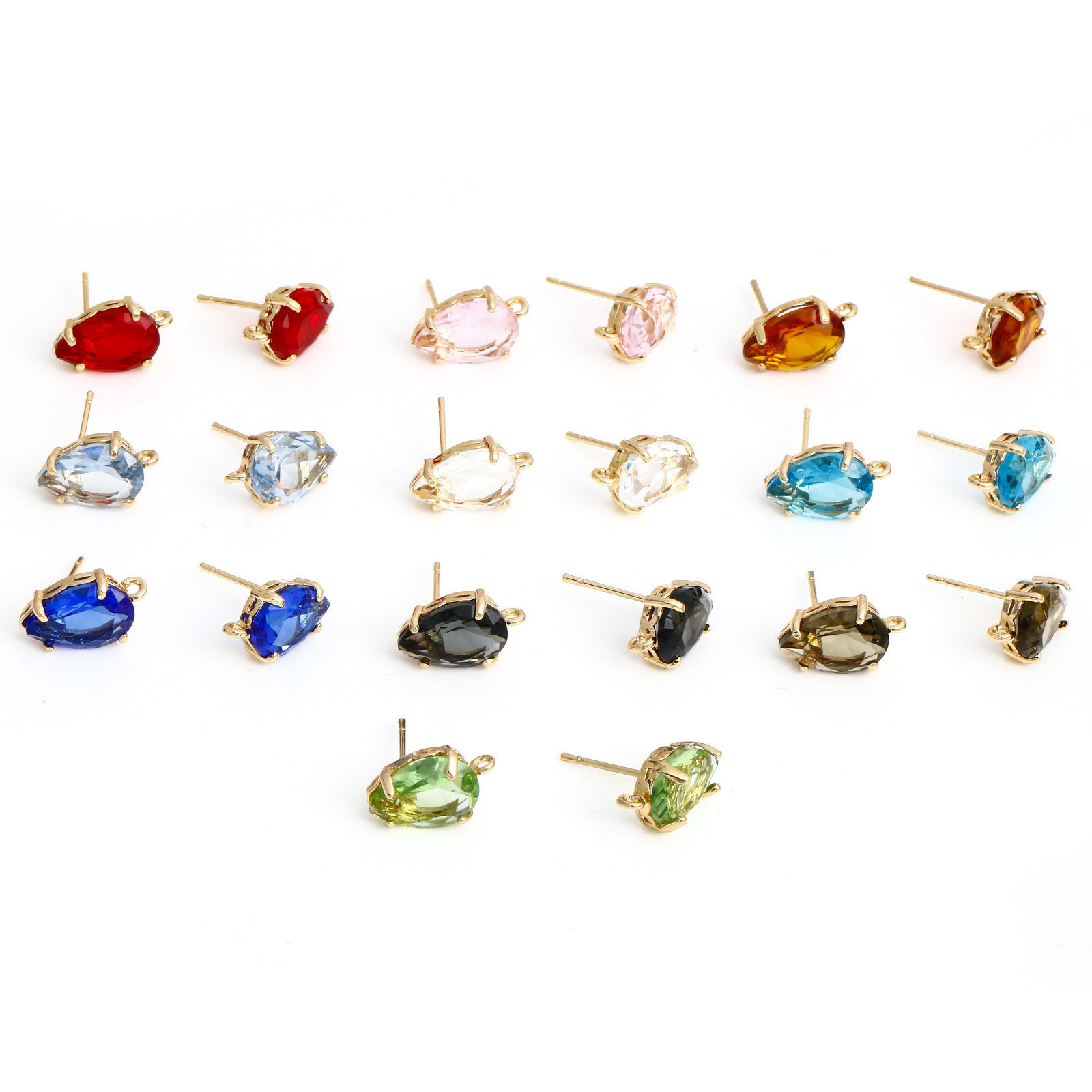 Image de Boucles d'Oreilles Puces en Laiton+Verre Doré Multicolore Goutte d'Eau avec Boucle 14mm x 8mm, Epaisseur de Fil: (20 gauge), 2 Pcs