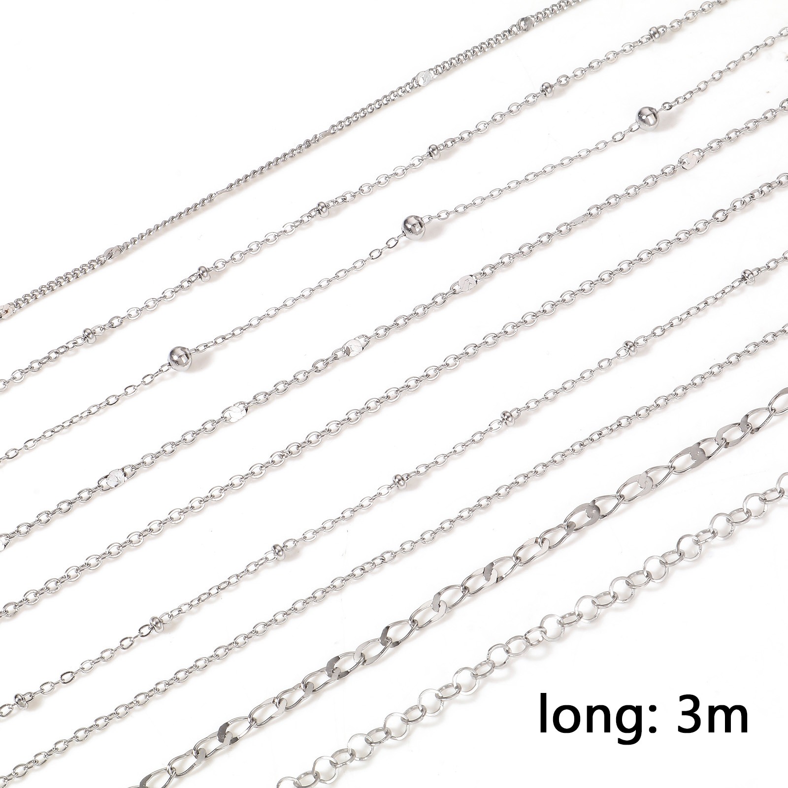 Picture of 304 Stainless Steel Link Chain For Handmade DIY Jewelry Making Findings Silver Tone 1 Roll (Approx 3 M/Roll)