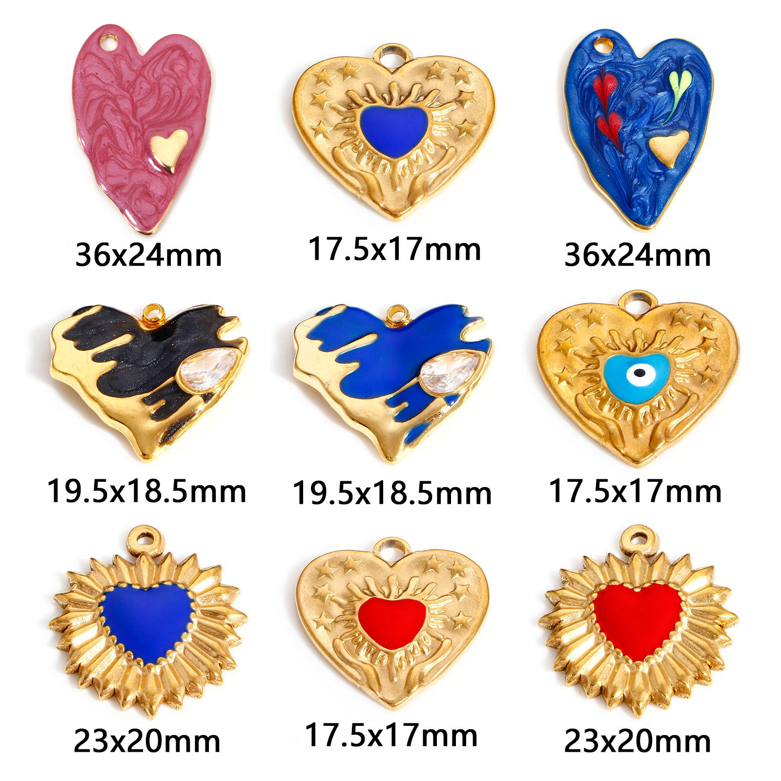 Image de Breloques en 304 Acier Inoxydable La Saint Valentin Cœur Doré Multicolore Œil Mauvais Émail 1 Pièce