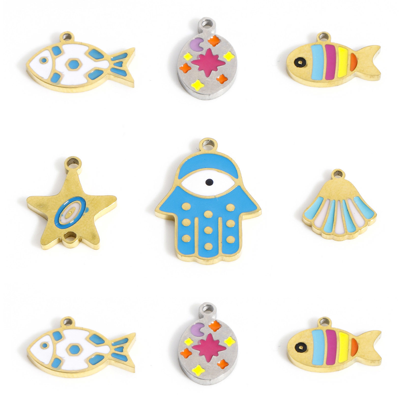 Picture of 316 Stainless Steel Charms Multicolor Shell Fish Enamel