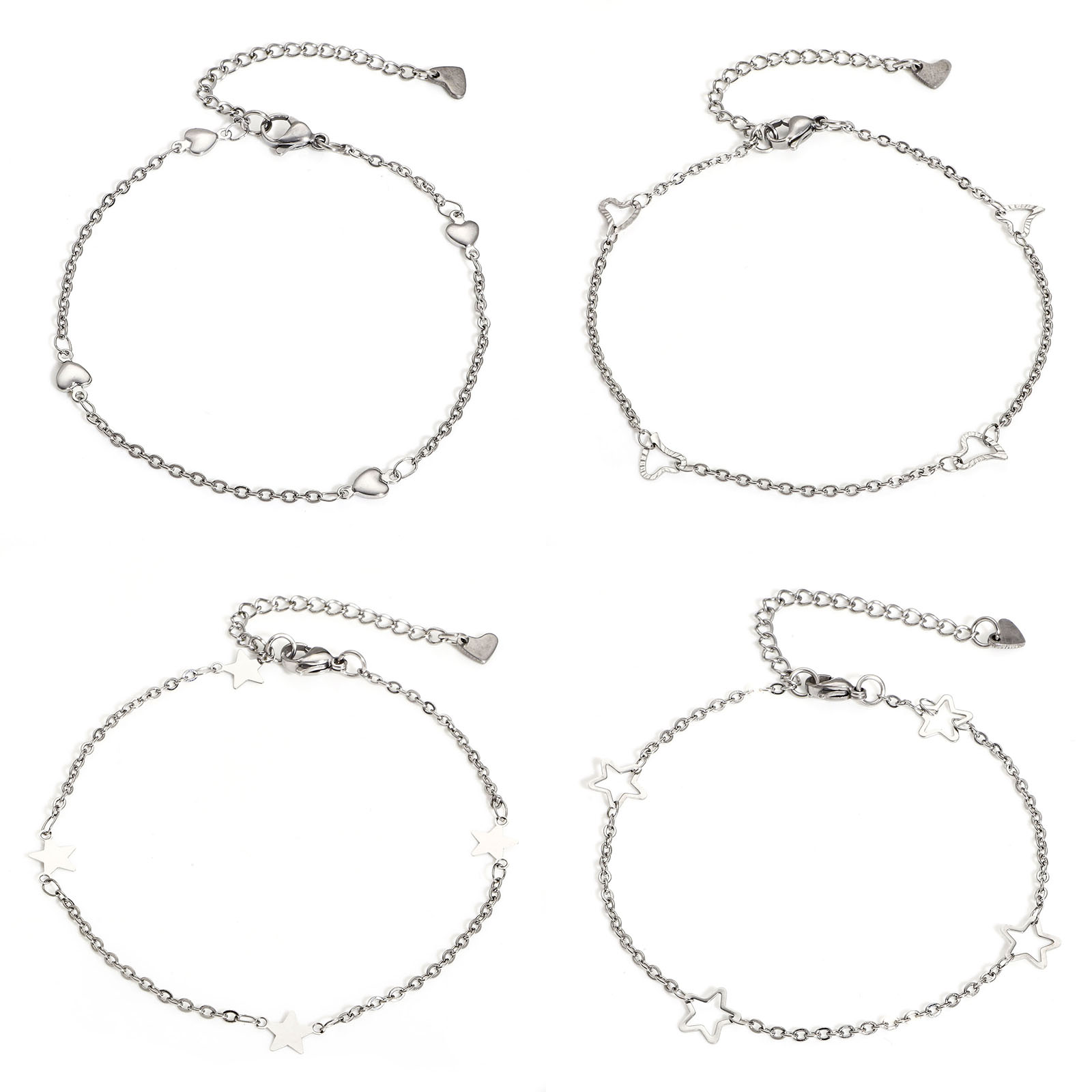 Bild von 304 Edelstahl Handgefertigte Gliederkette Fußketten Silberfarbe Mit Karabiner Verschluss und Verlängerungskette Extender 1 Strang