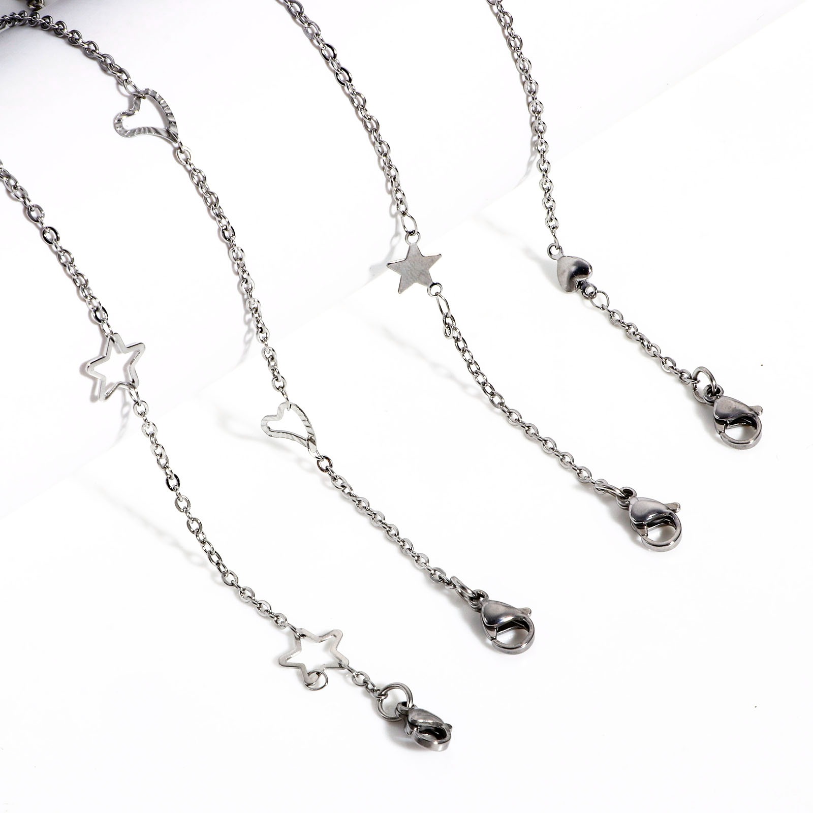 Bild von 304 Edelstahl Handgefertigte Gliederkette Fußketten Silberfarbe Mit Karabiner Verschluss und Verlängerungskette Extender 1 Strang